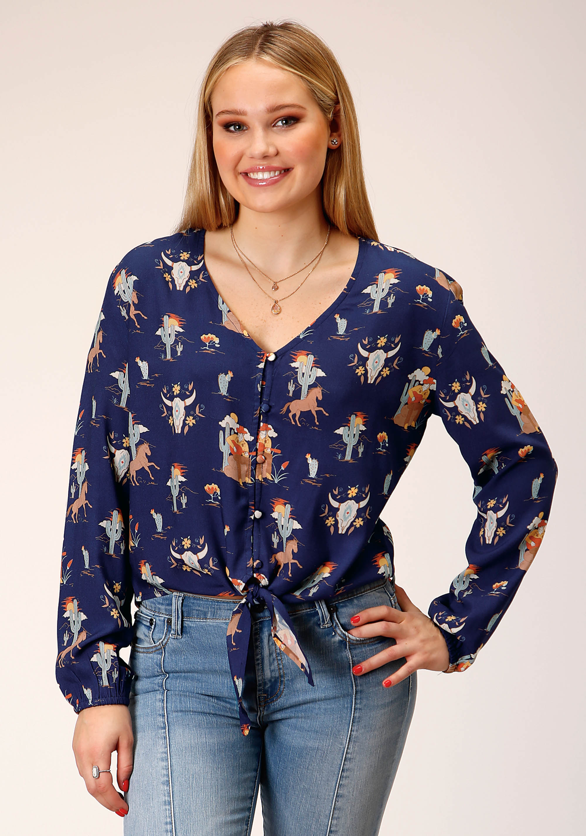 Five Star Collection – Fall Iii Womens Blue 1769 Cowboy Toile Prt Rayon Blouse