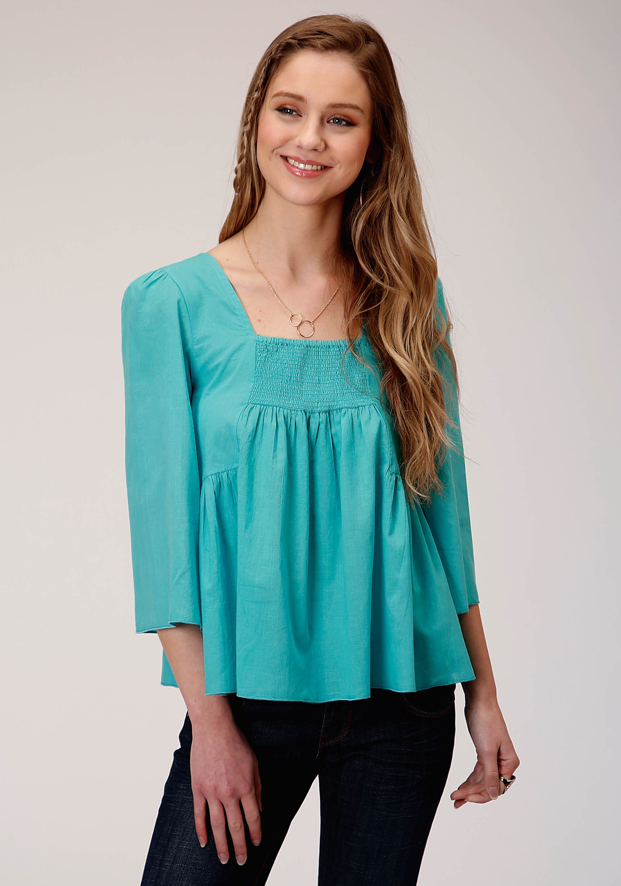 Five Star Collection- Winter I Womens Turquoise 00519 Cotton Slub Blouse