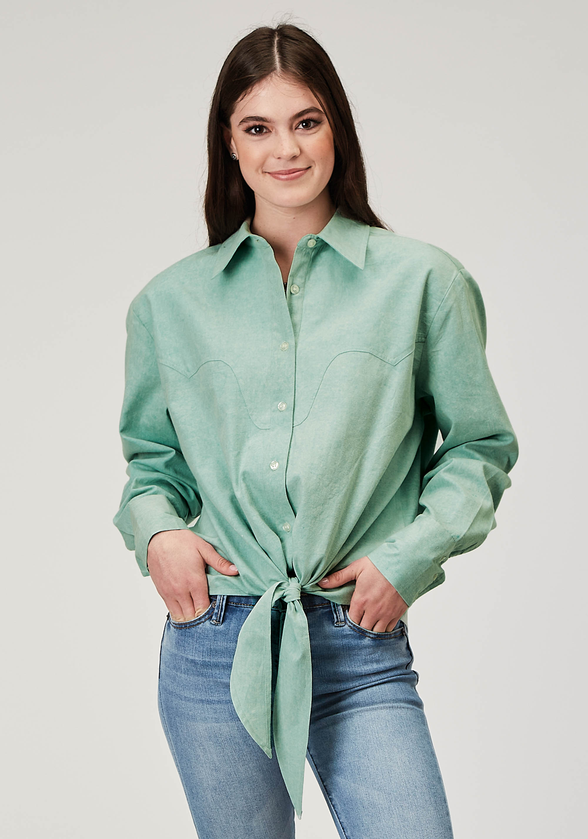 Five Star Collection – Spring Ii Womens Aqua 2014 Lt Blue Denim Retro Blouse