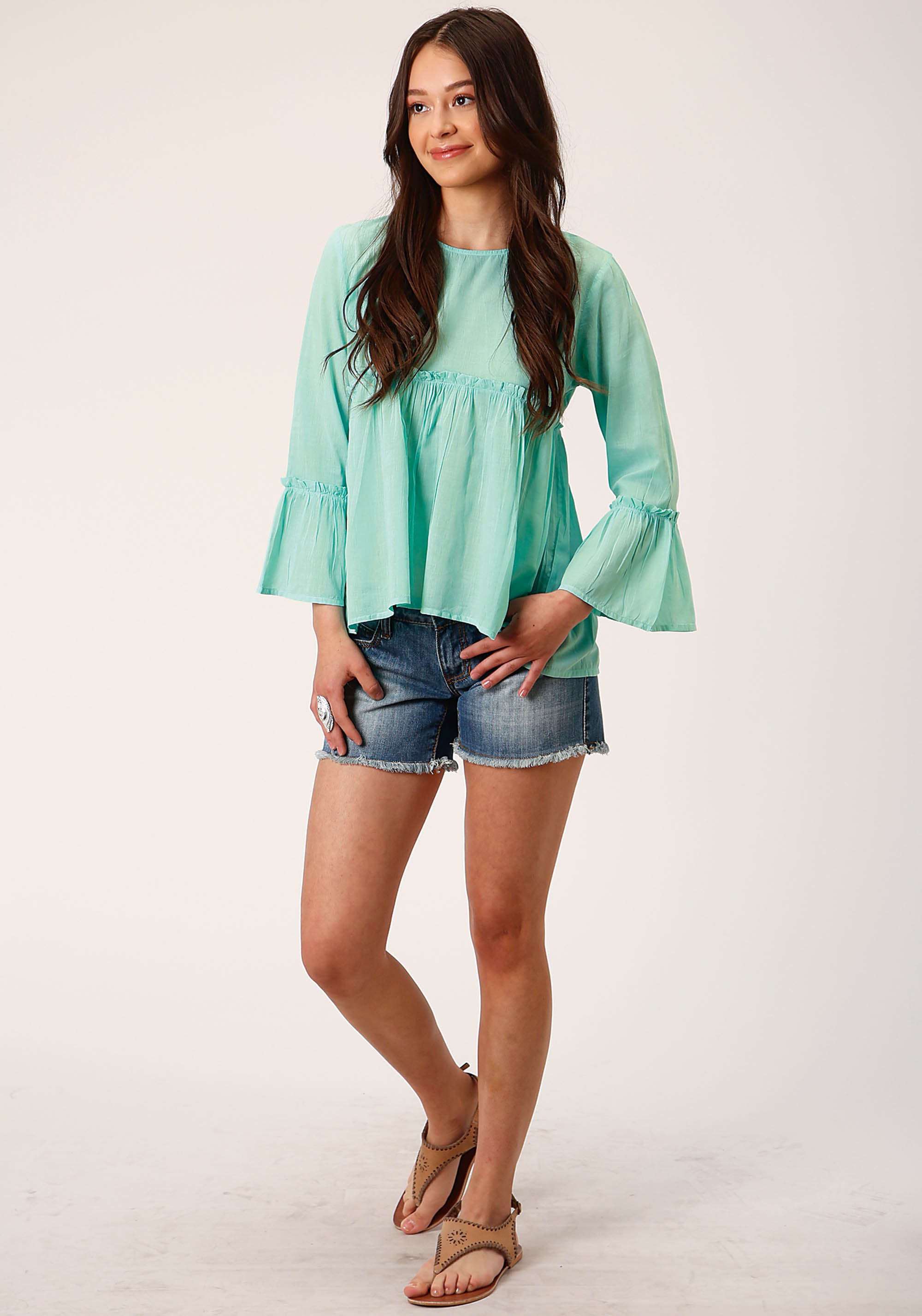 Five Star Collection- Spring Ii Womens 1536 Cotton Dip Dye Turquoise Blouse