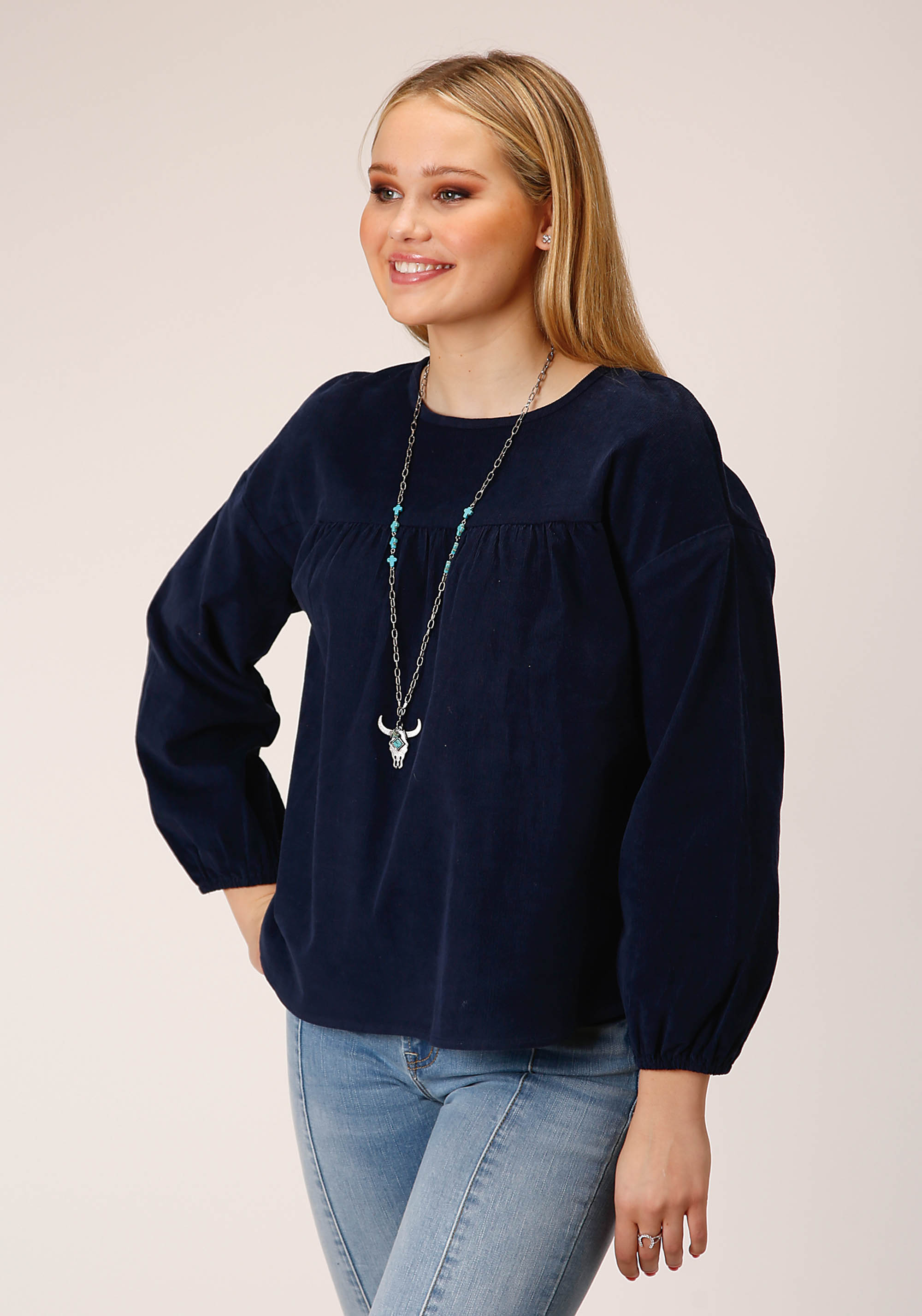 Five Star Collection – Fall Iii Womens Blue 1784 Corduroy Velour Ls Blouse