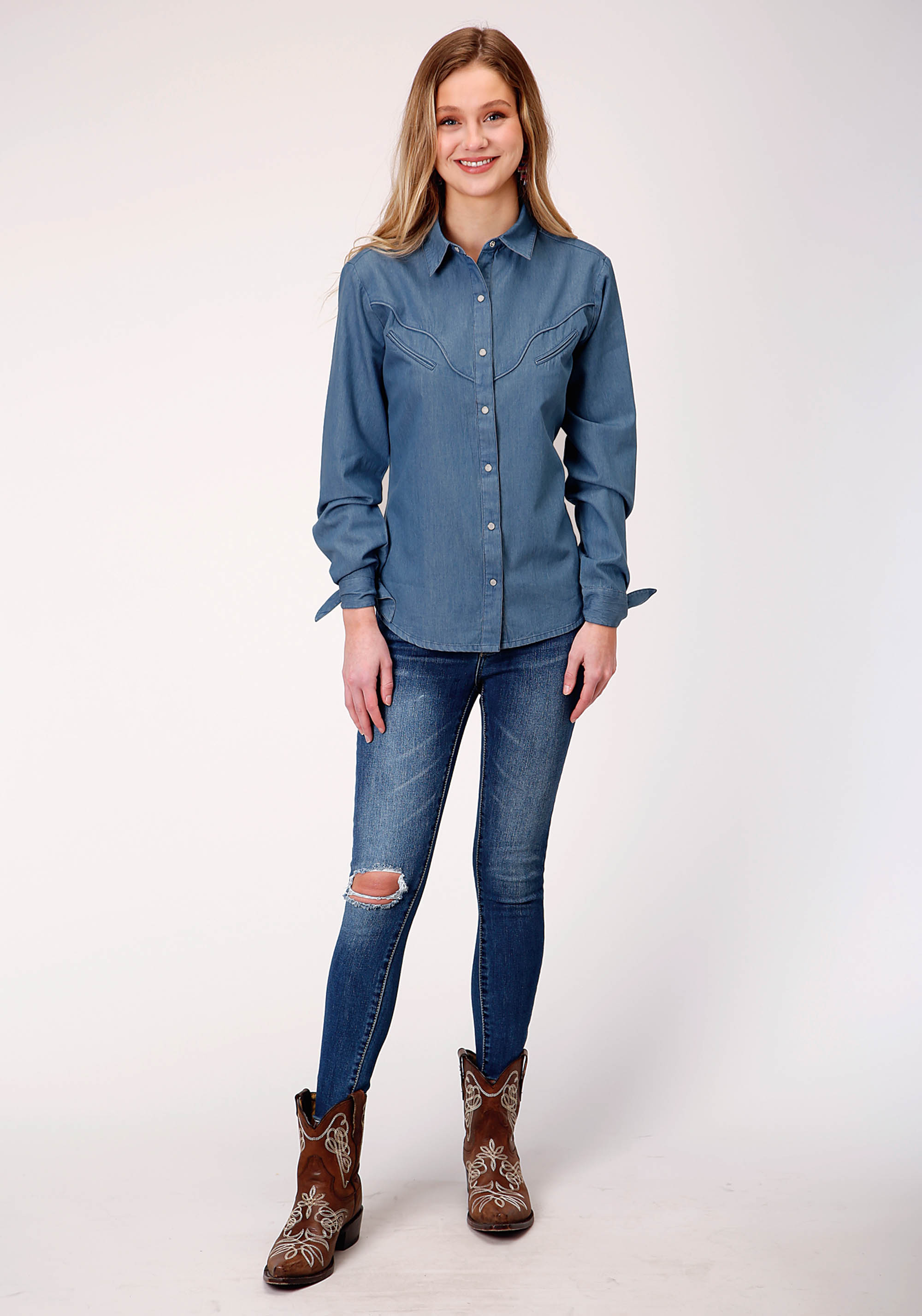 Five Star Collection- Spring I Womens Blue 01093 Dk Wash Denim Western Blouse