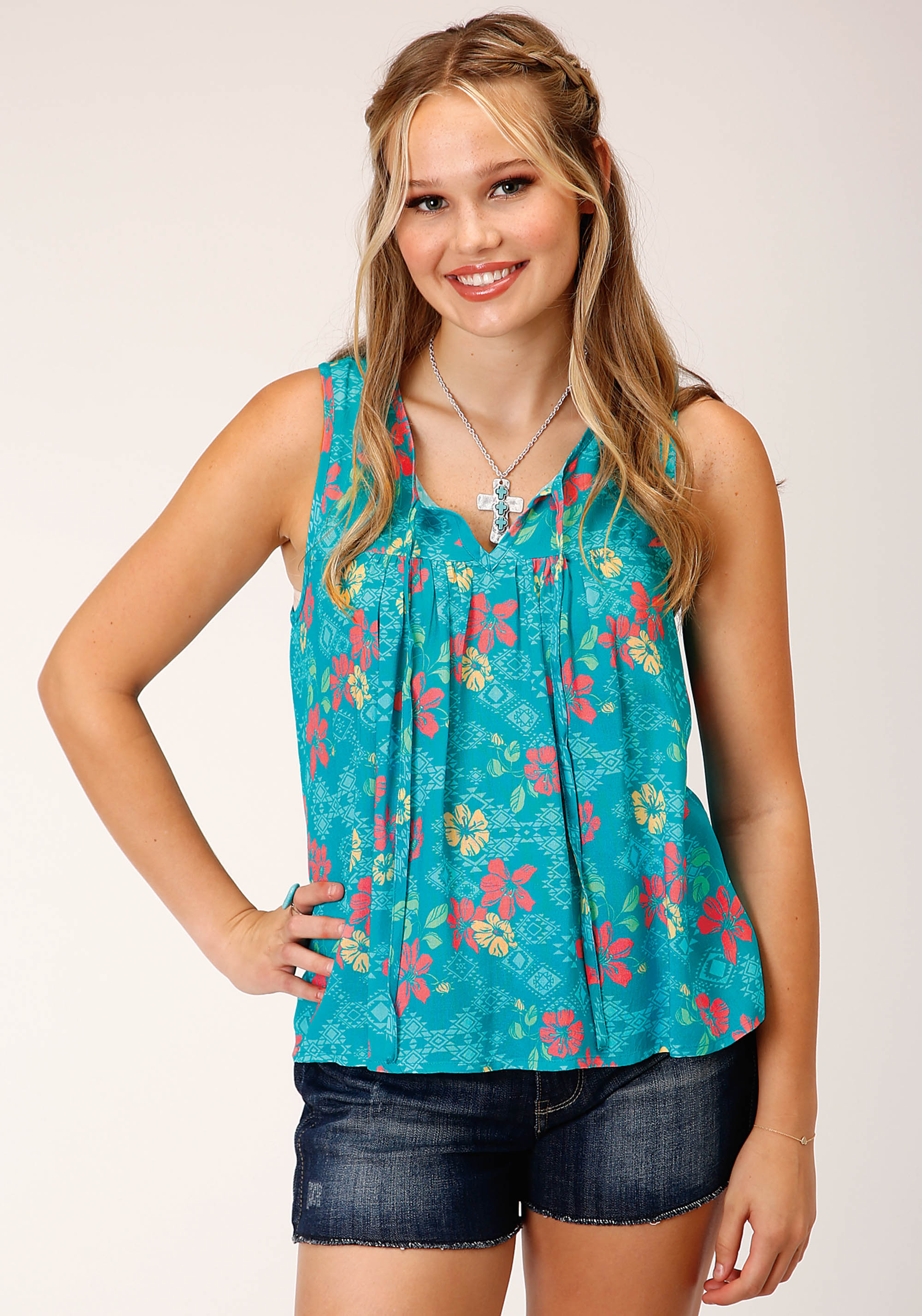 Five Star Collection- Summer Iii Womens Turquoise 1608 Tropical Aztec Prt Rayon