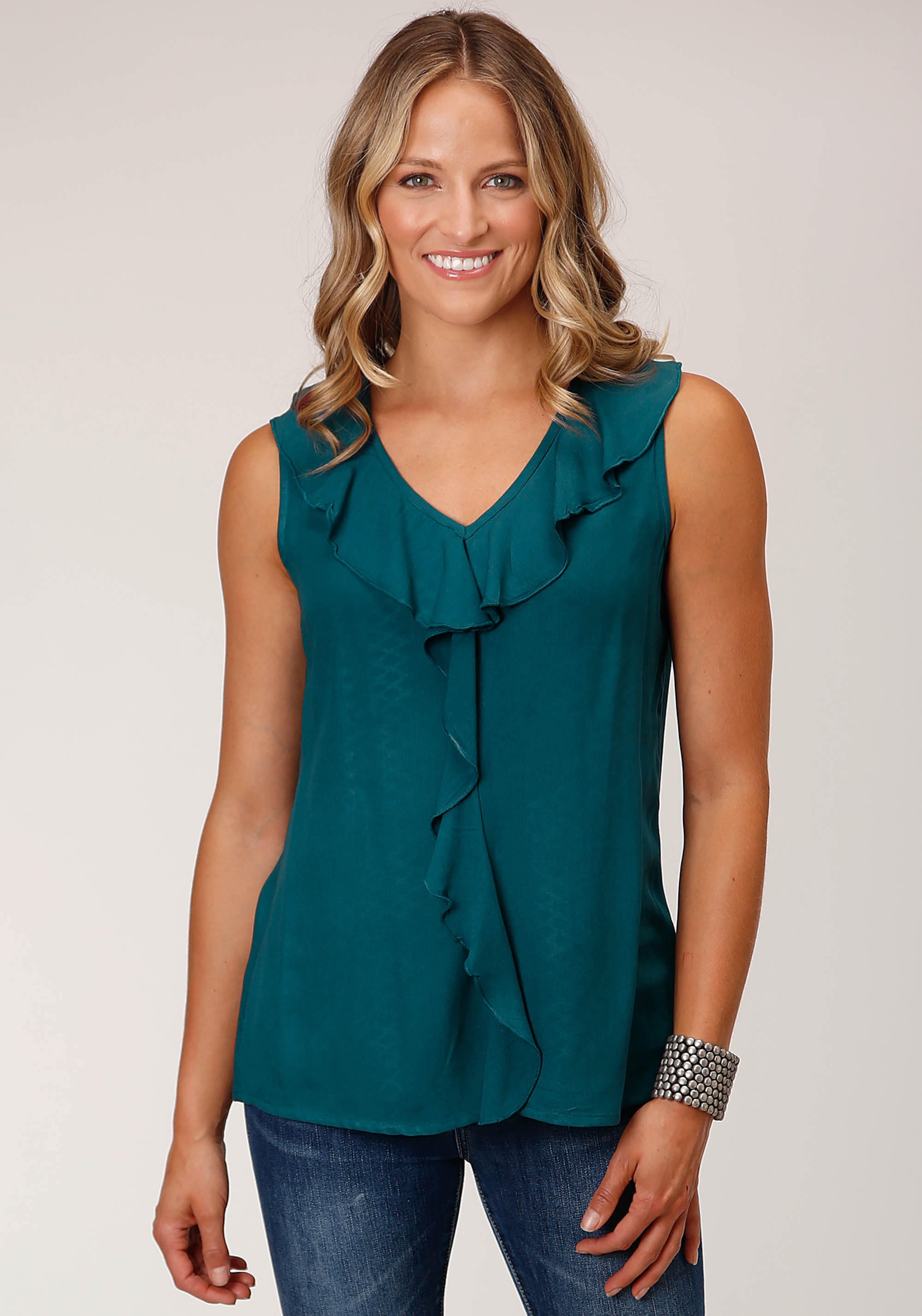 Studio West Collection- Summer Ii Womens Teal 1602 Rayon Challis Slvls Blouse