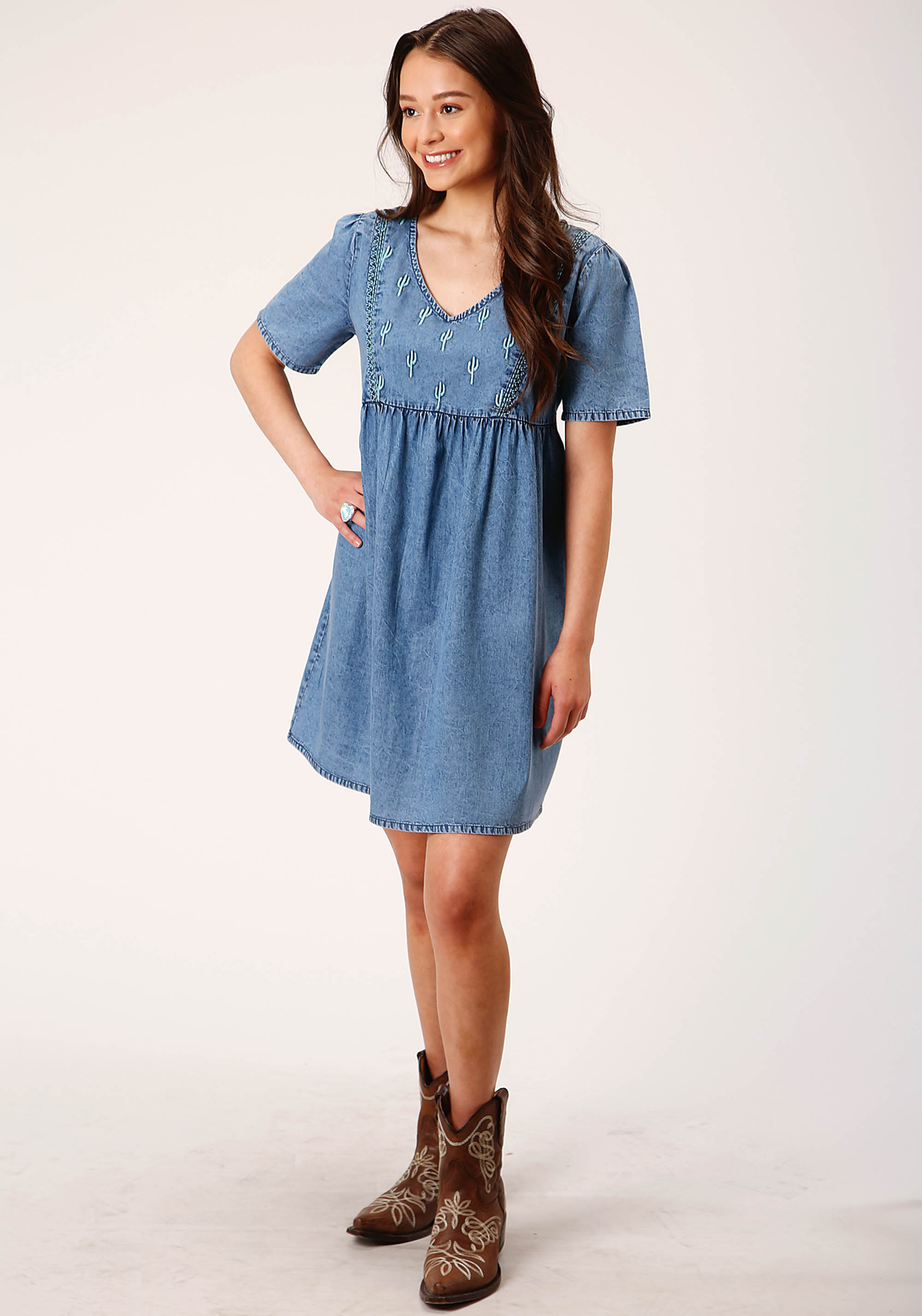 Five Star Collection- Spring Iii Womens 1534 Medium Blue Denim Dress