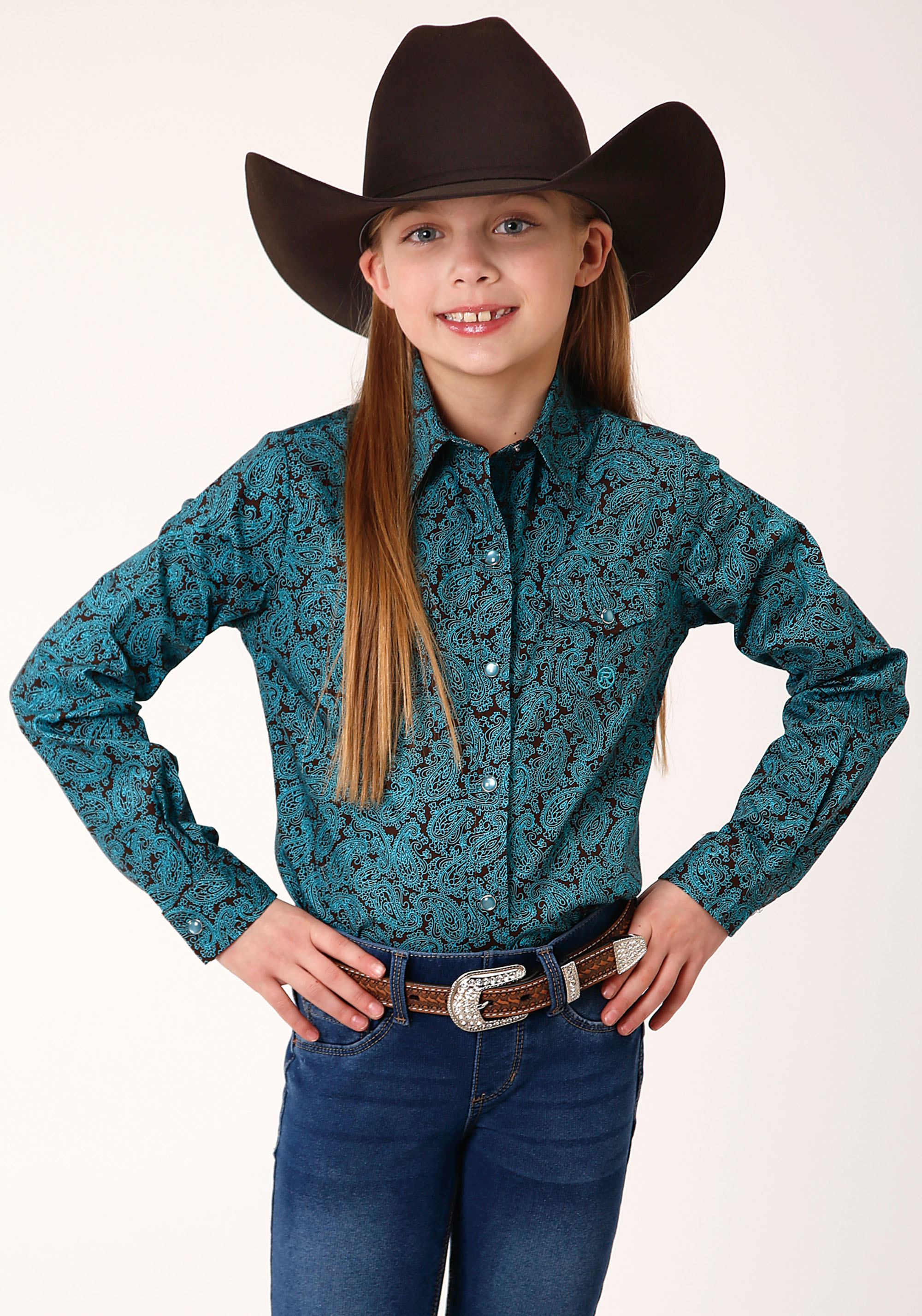 Girl’s Amarillo Collection- Chocolate Agave Girls Turquoise 1377 Blue Agave Paisley