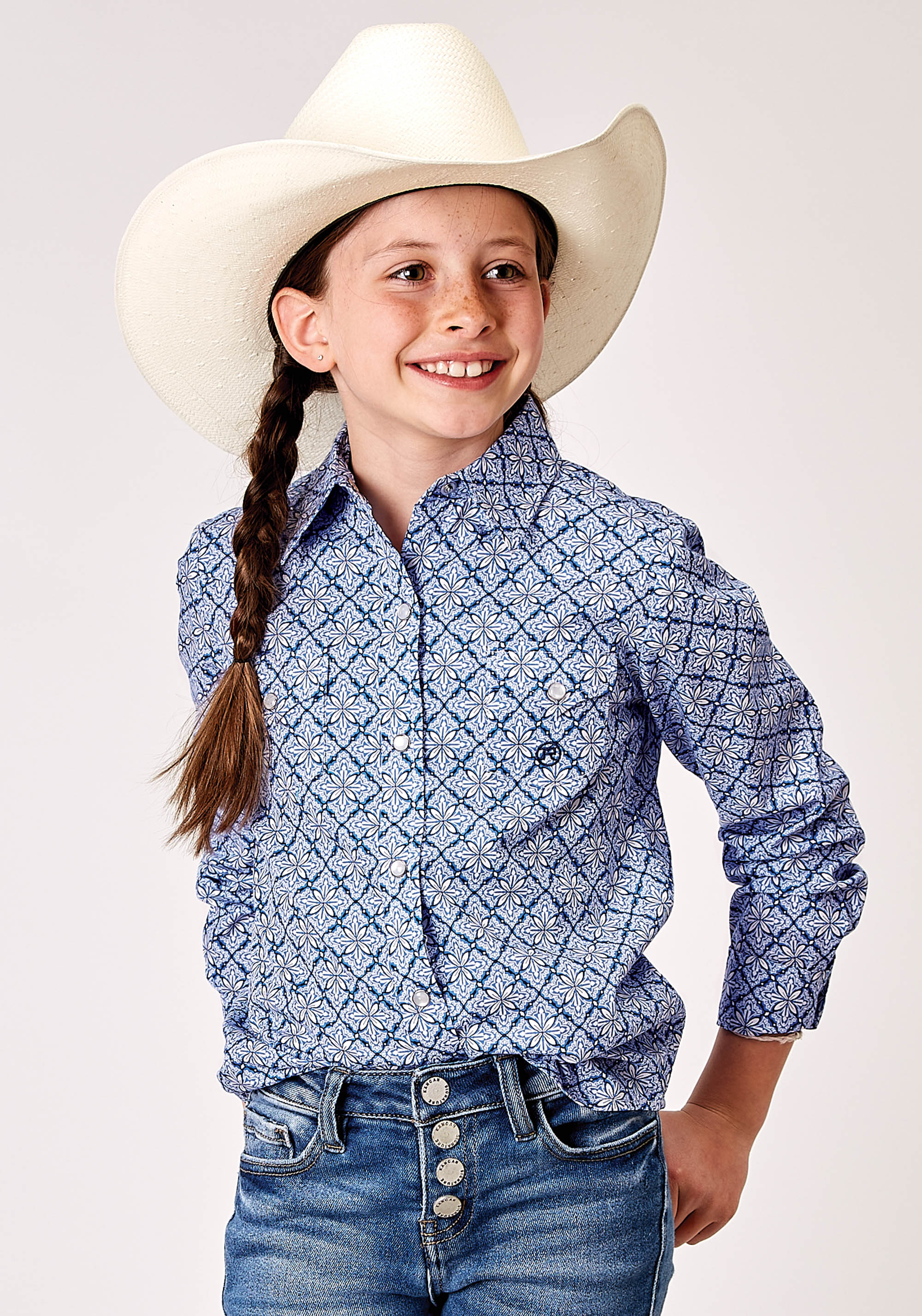 Girls Amarillo Collection- Western Blues Girls 1932 Blue Skies Tie Print