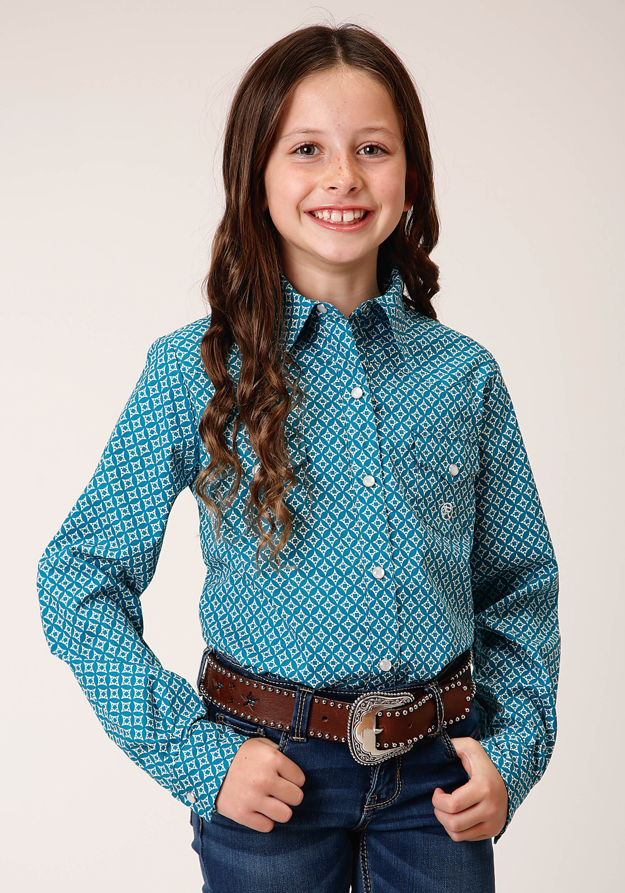 Girls Amarillo Collection- Stretch Poplin Girls 1670 Diamond Print – Turquoise