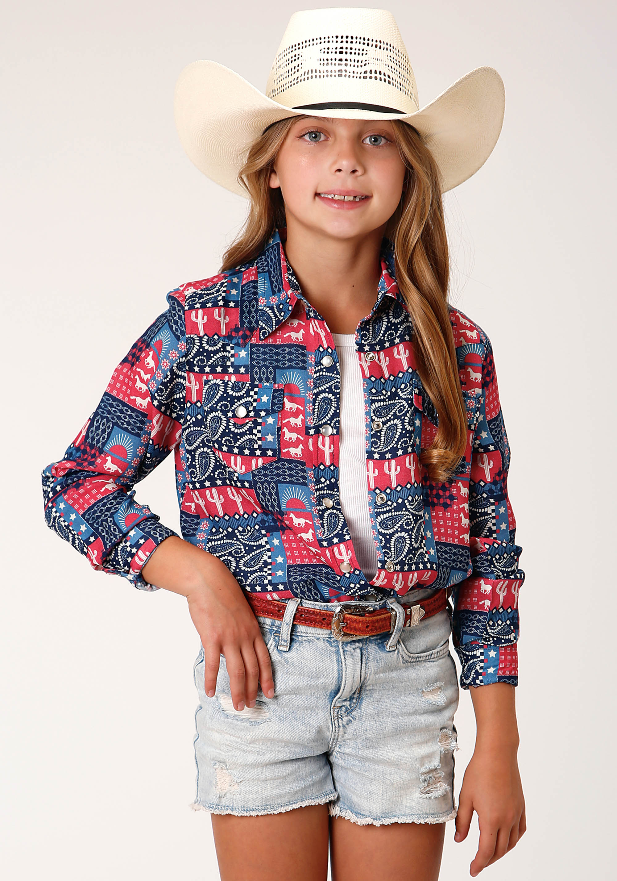 Five Star Girls Girls Red 1606 Bandana Prt Rayon Western Blouse