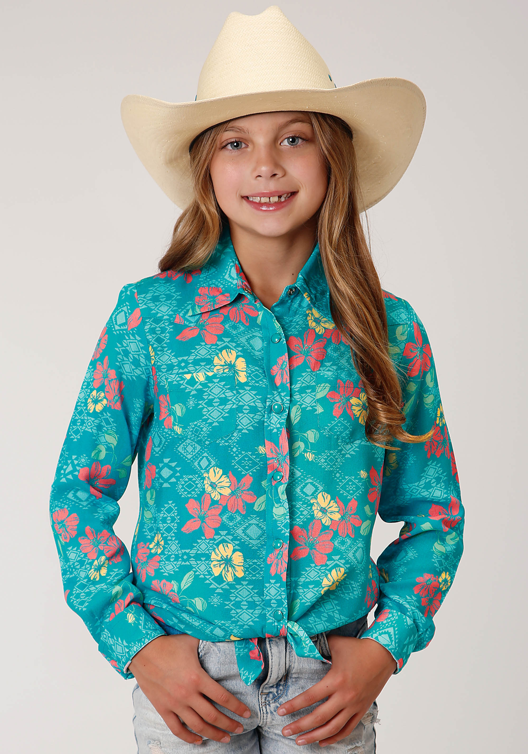 Five Star Girls Girls Turquoise 1608 Tropical Aztec Prt Rayon