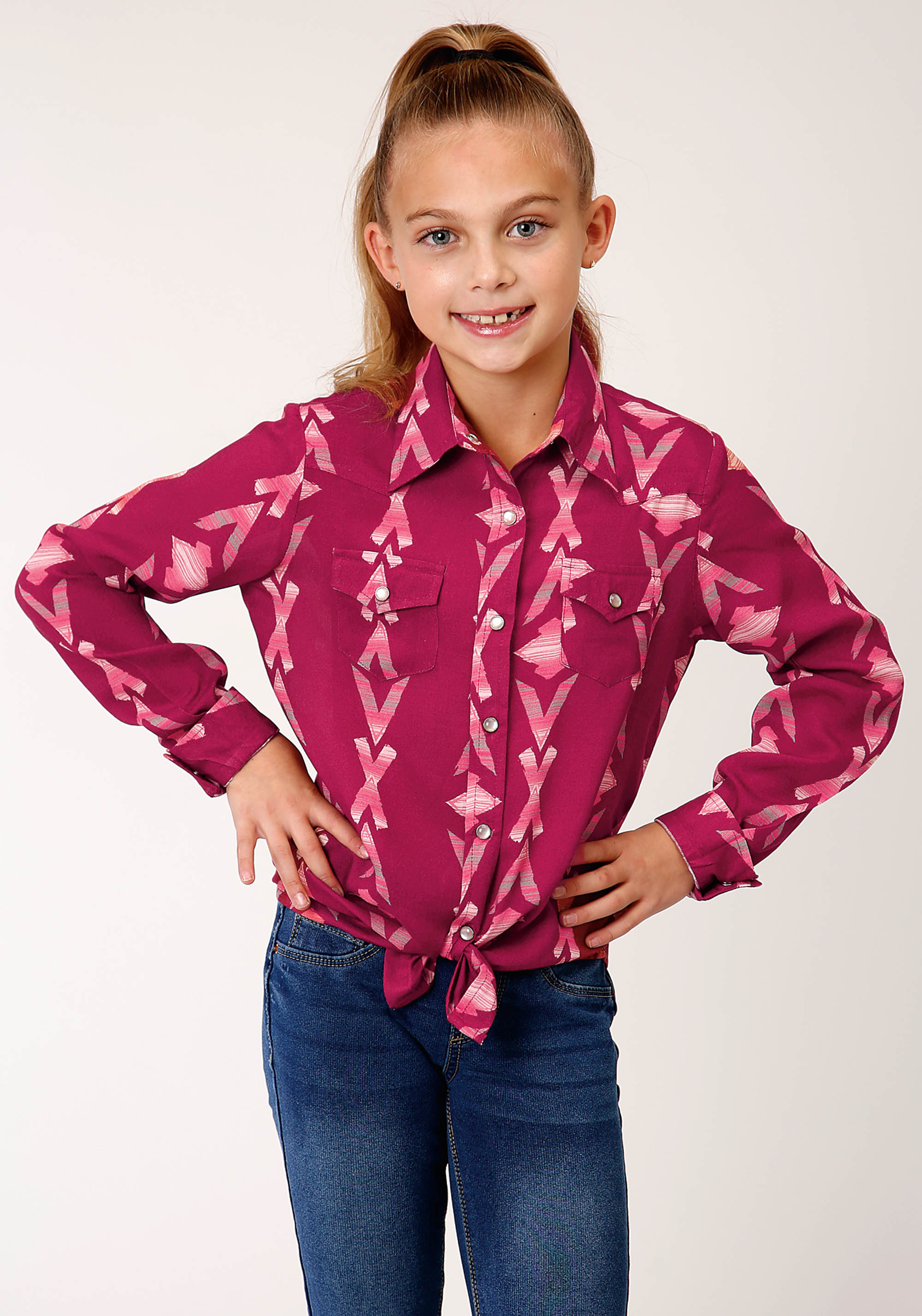 Five Star Girls Girls Purple 1275 Wine Aztec Print Western Blouse