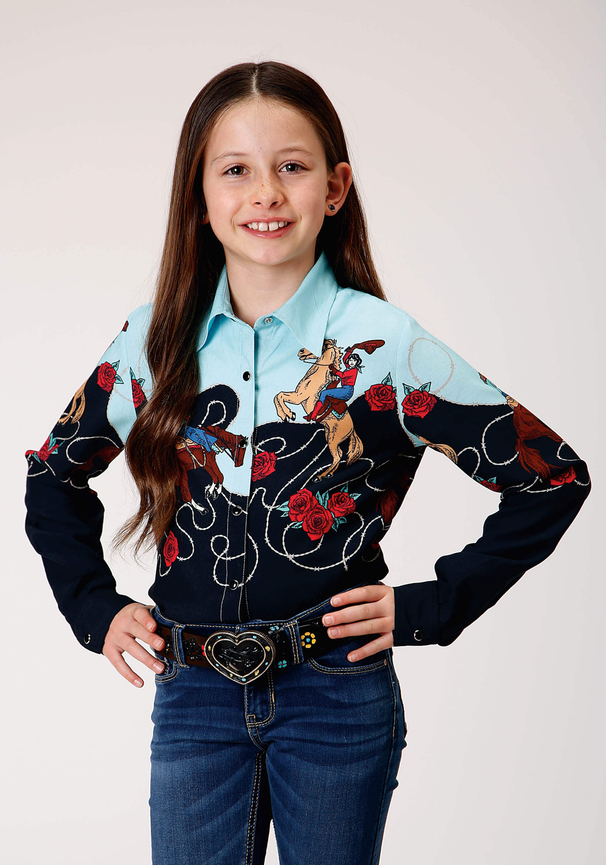 Five Star Girls Girls Black 1768 Cowgirl Border Prt Rayon