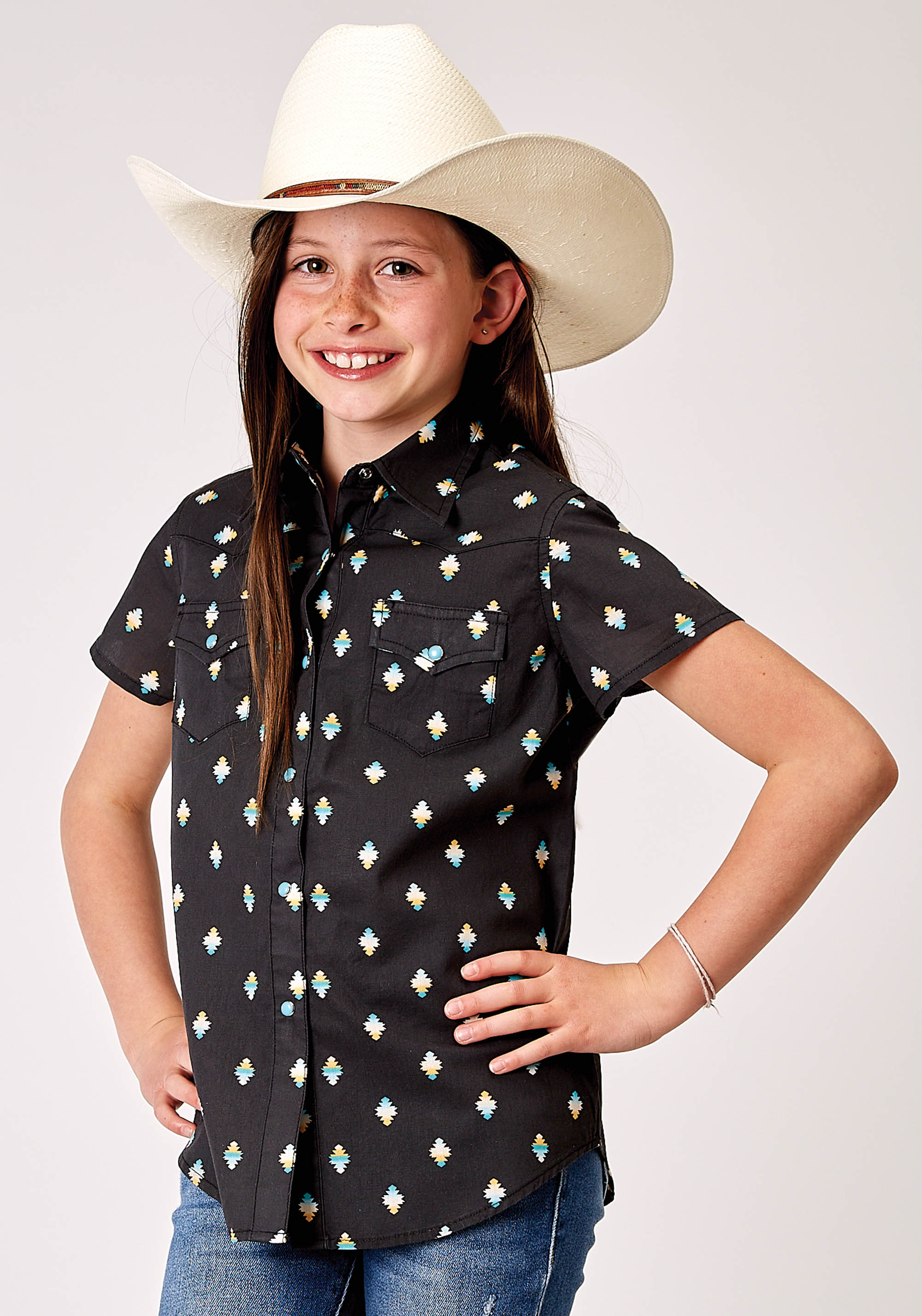 West Made Collection Girls Black 1897 Ombre Aztec Print