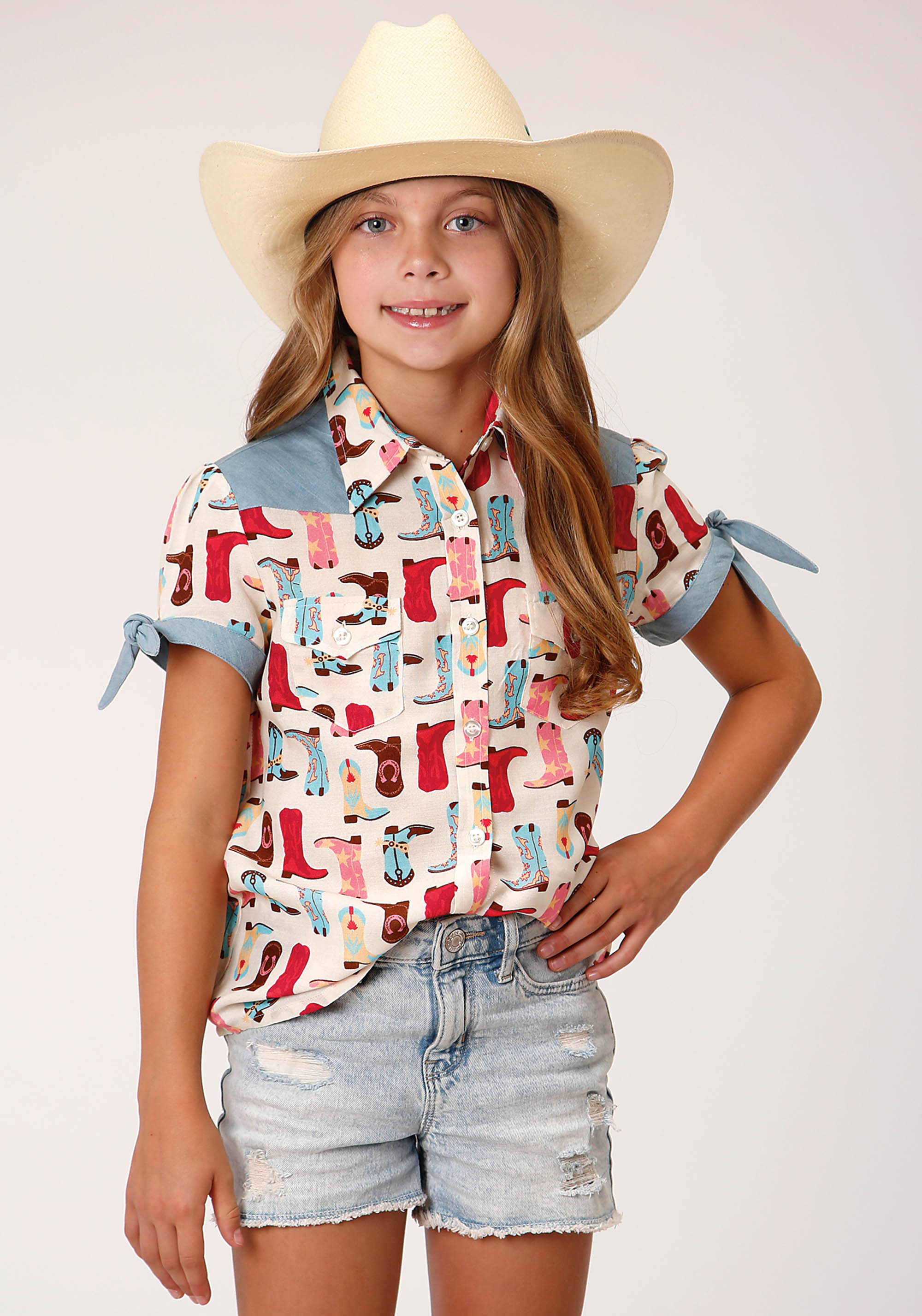 Five Star Girls Girls Multi 1607 Boot Prt Rayon Ss Western Blouse