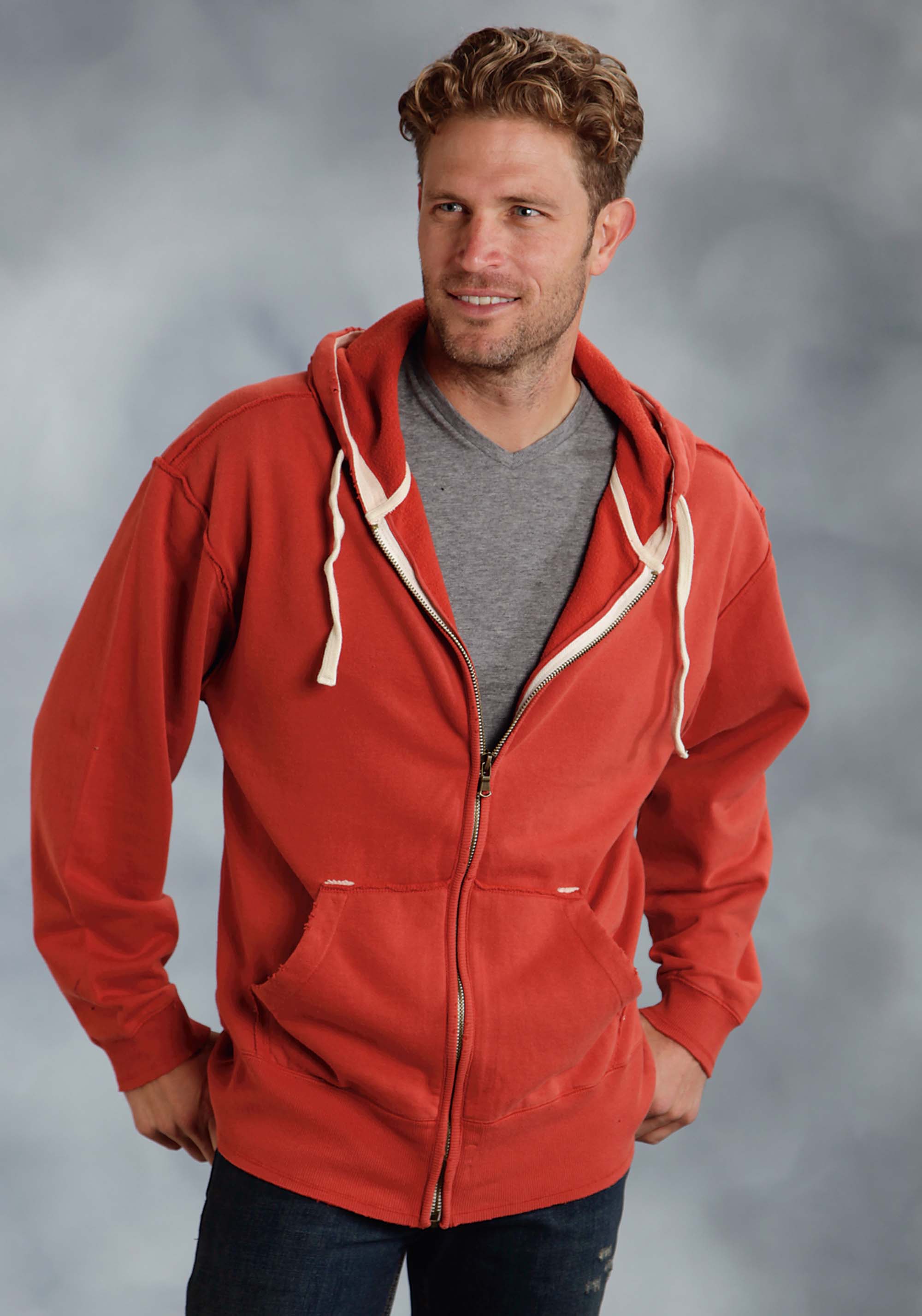 Mens Solid Rust Hoodie W/ Zip Up Front