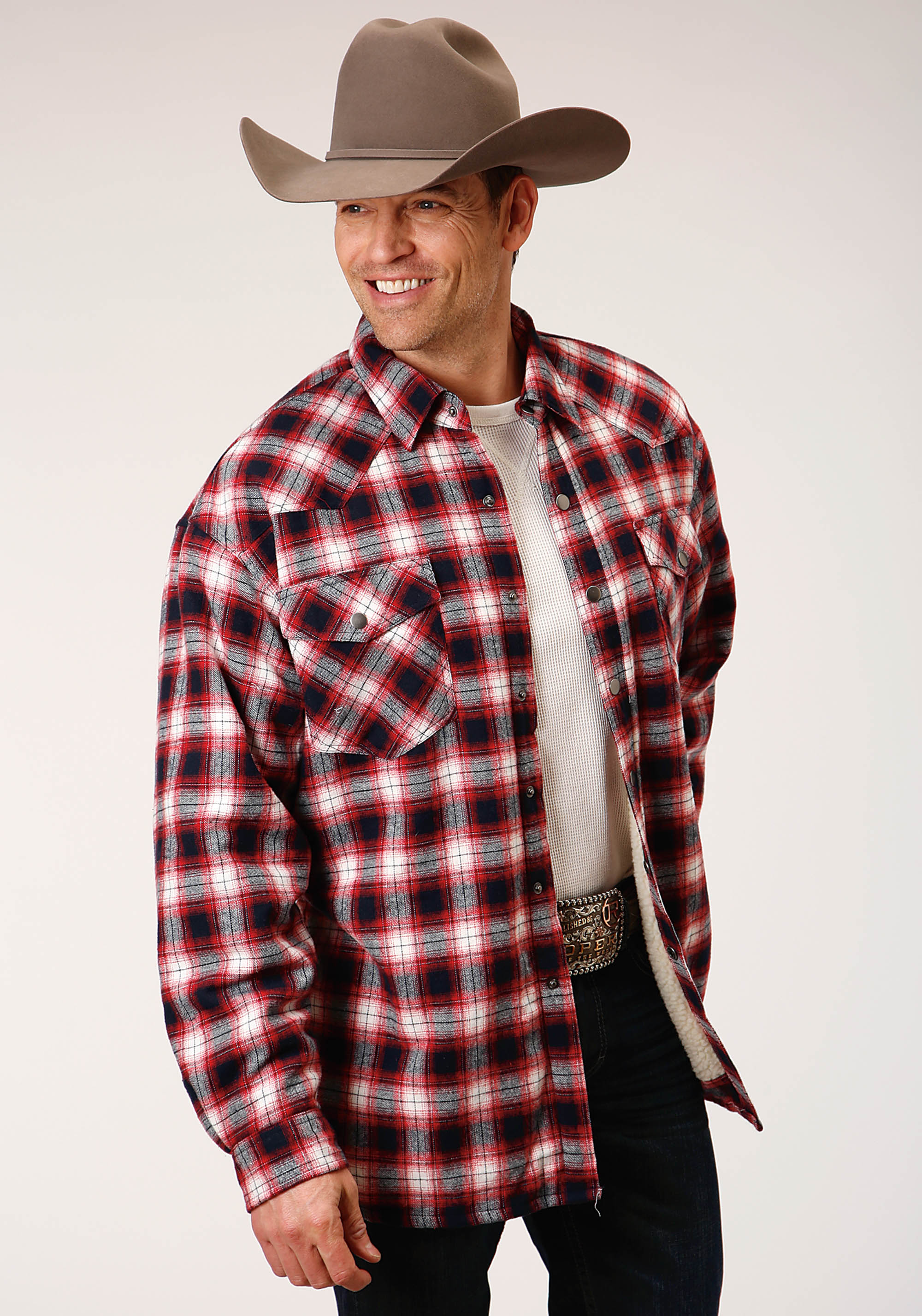 Mens Red 1316 Sherpa Lined Flannel Shirt Jckt