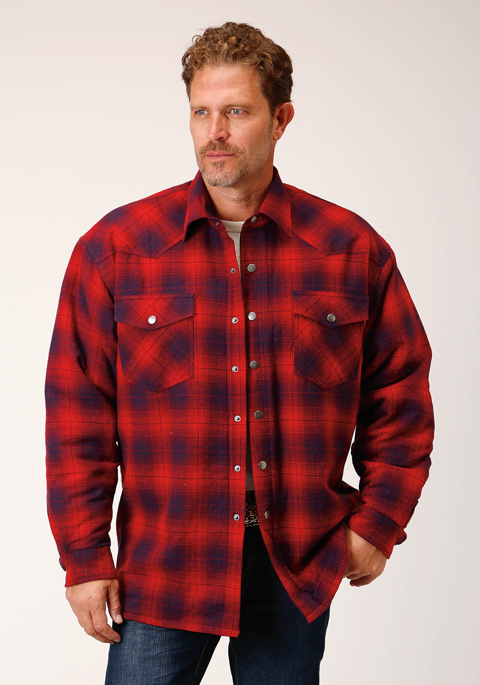 Mens Red 1637 Sherpa Lined Flannel Shirt Jckt