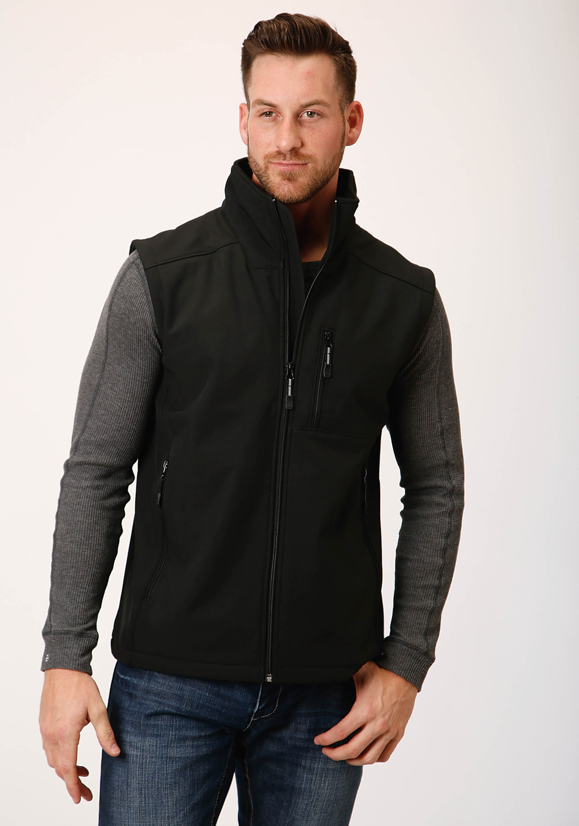 Roper Outerwear- Men’s In Stock Mens 00259 Black W/black Softshell Vest