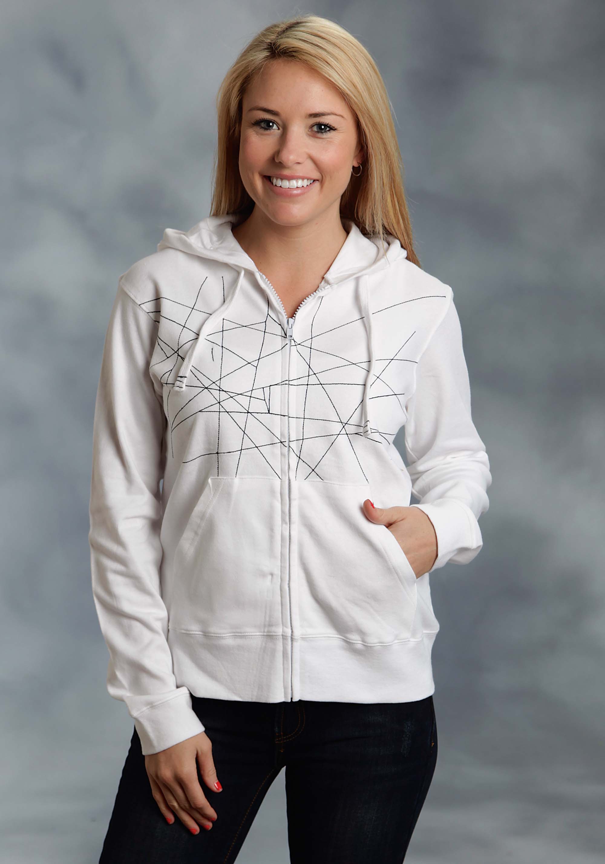 Womens Ladies White Hoodie With Turq Stitches