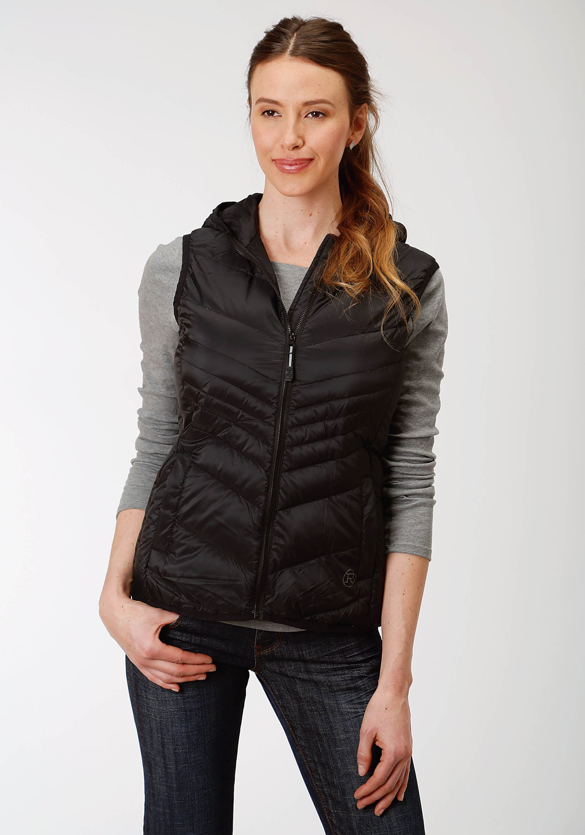 Roper Outerwear- Ladies Womens Black 4043 Down Proof Coated Vest W/hood