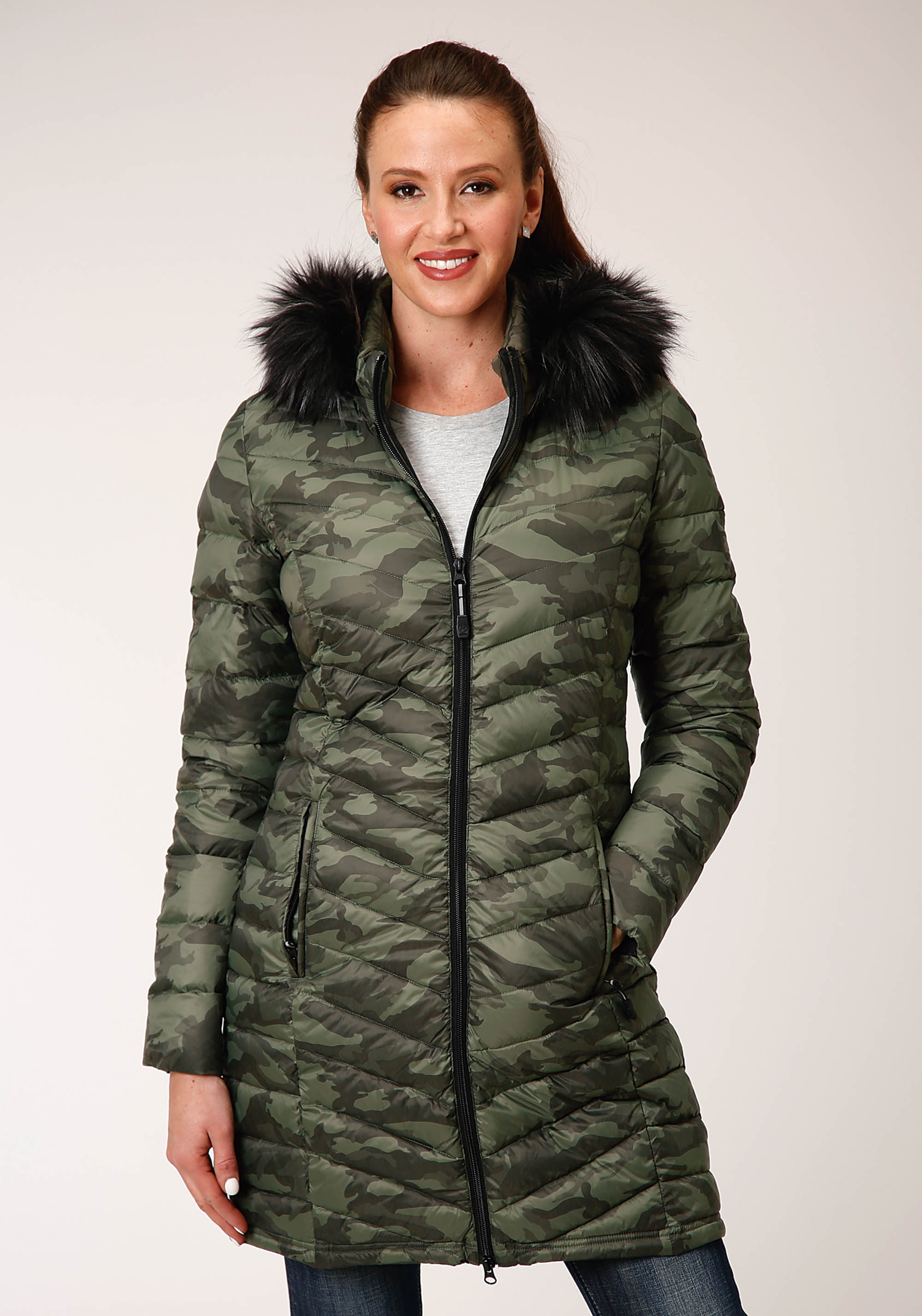 Rope Outerwear- Women’s Womens Green 00763 Parachute Camo Long Down Coat