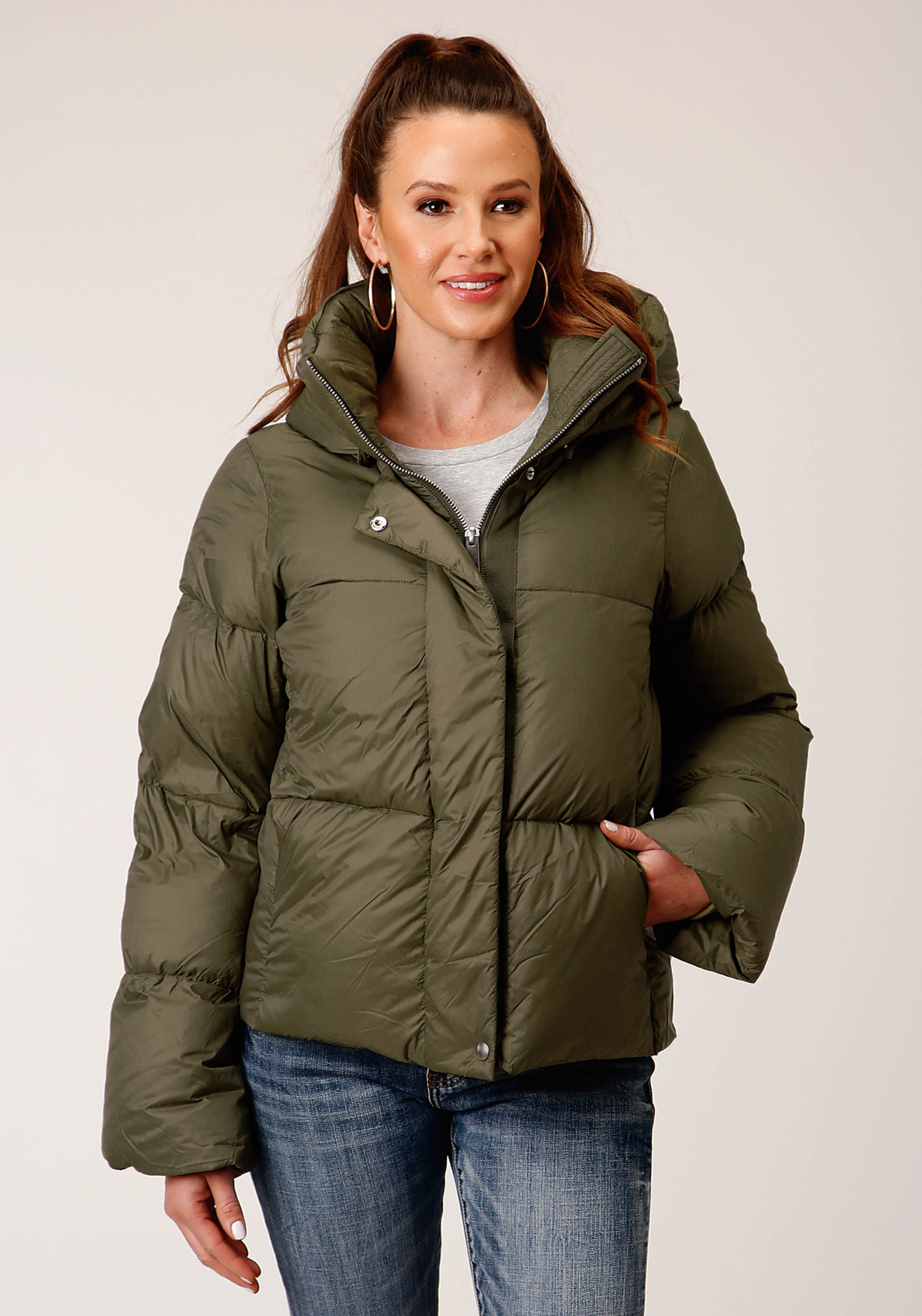 Roper Outerwear – Women’s Womens Green 1744 Women’s Hooded Down Puffer Coat