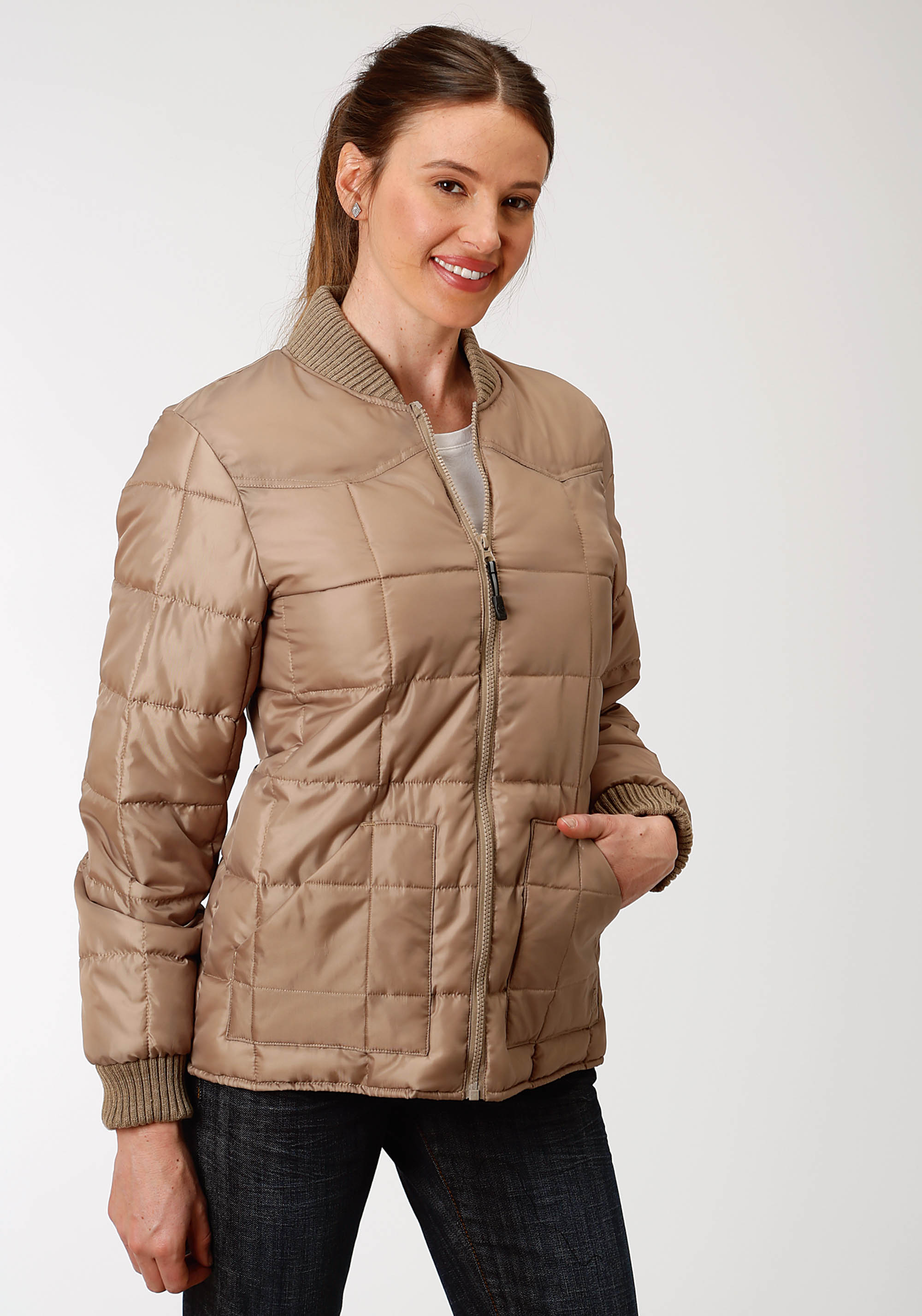 Opp Outerwear- Ladies Womens Khaki 1473 Quilted Poly Filled Jacket