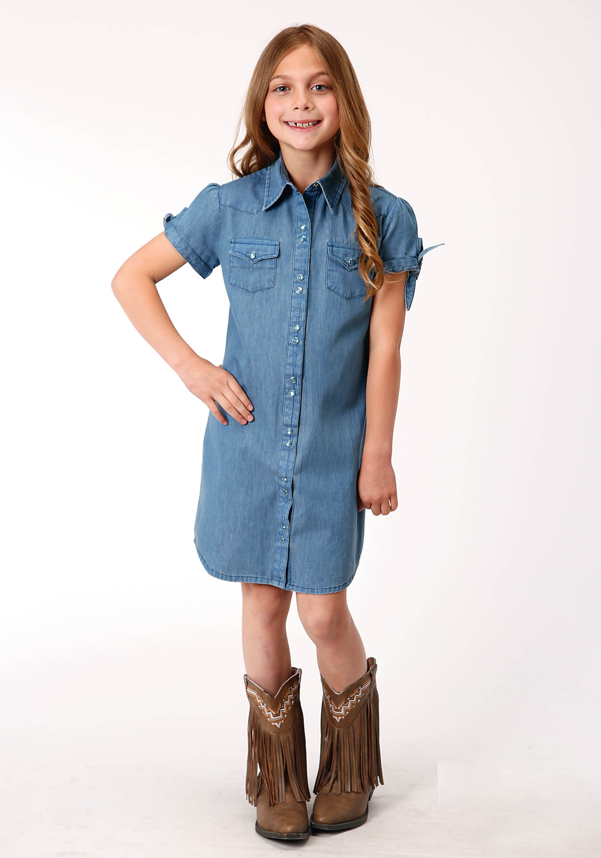 Five Star Girls Girls Blue 01093 Dark Denim Wstrn Shirt Dress