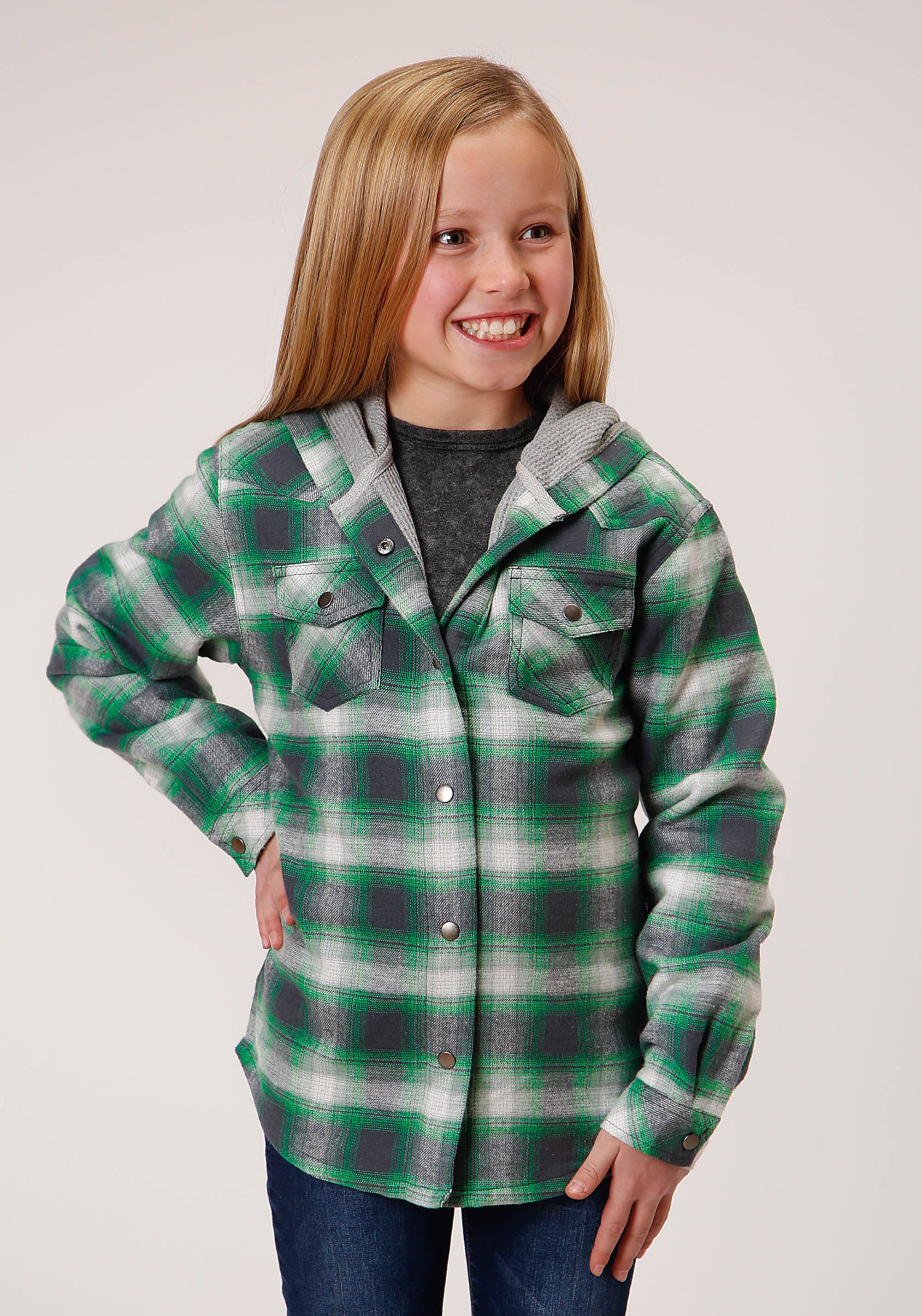 Girls Green 00934 Thermal Lined Flannel Shirt Jckt