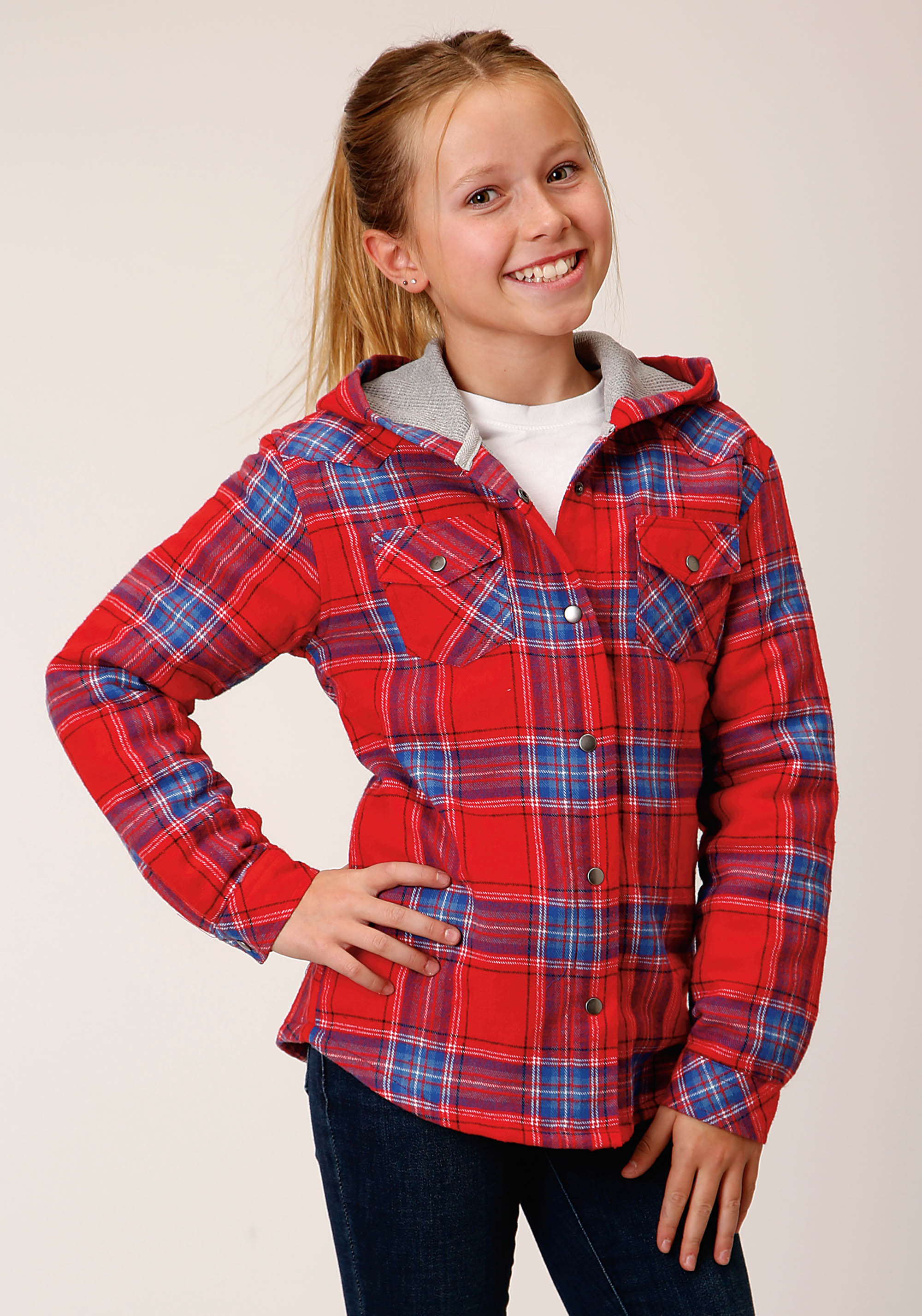 Girls Red 1638 Thermal Lined Flannel Shirt Jckt