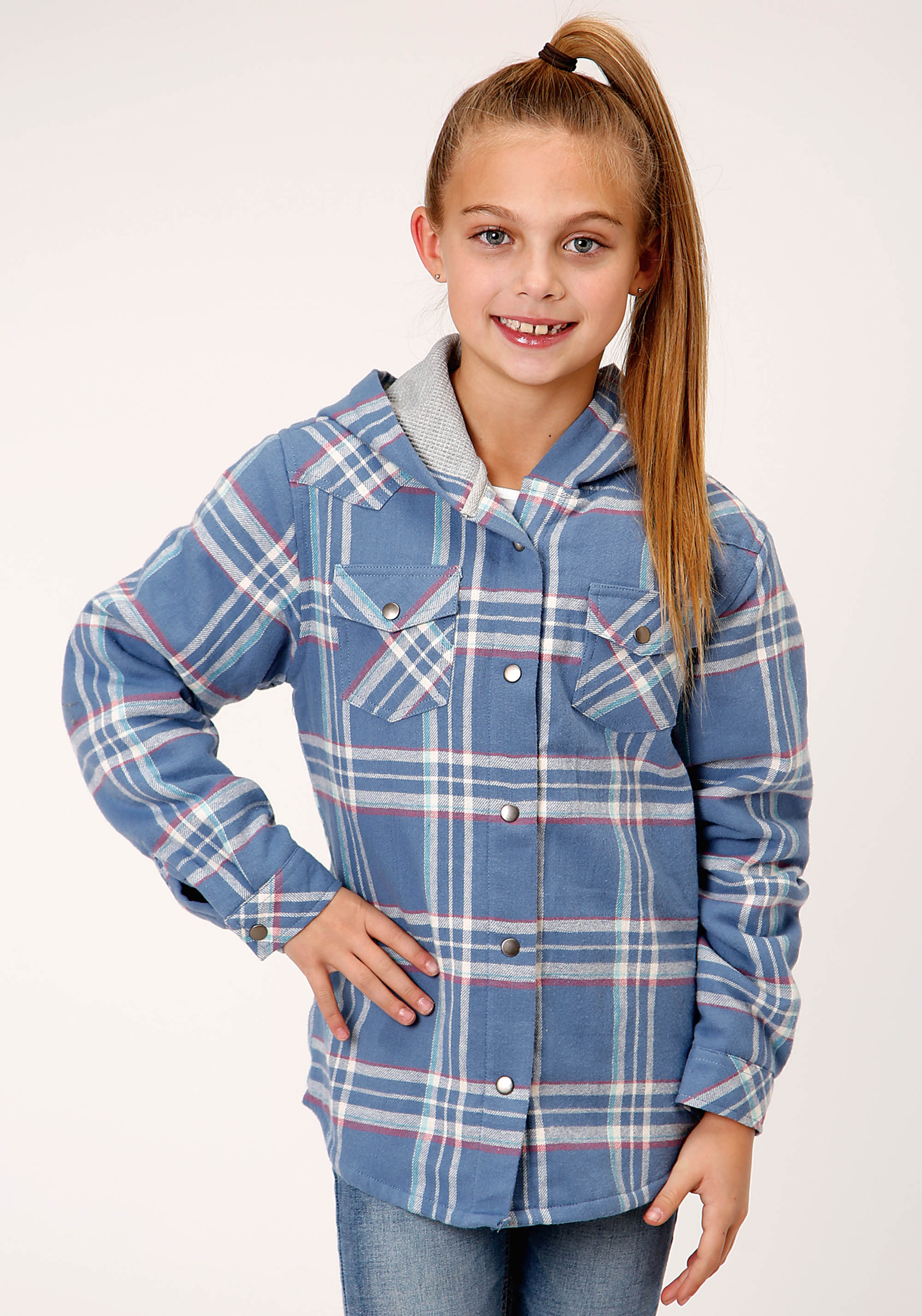 Girls Blue 1318 Thermal Lined Flannel Shirt Jckt