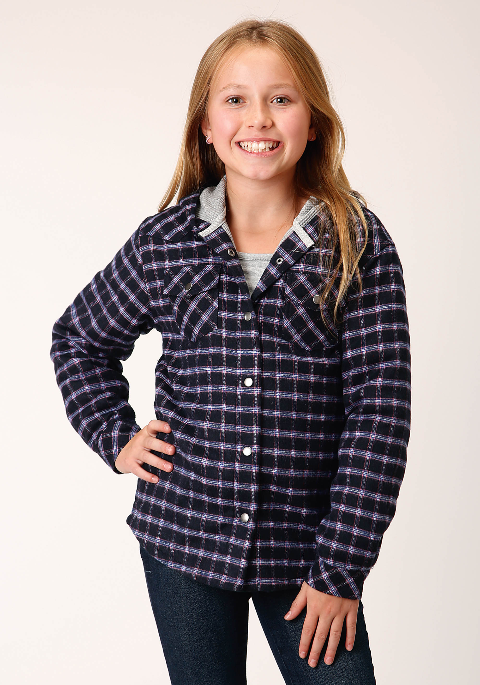 Girls Blue 1638 Thermal Lined Flannel Shirt Jckt