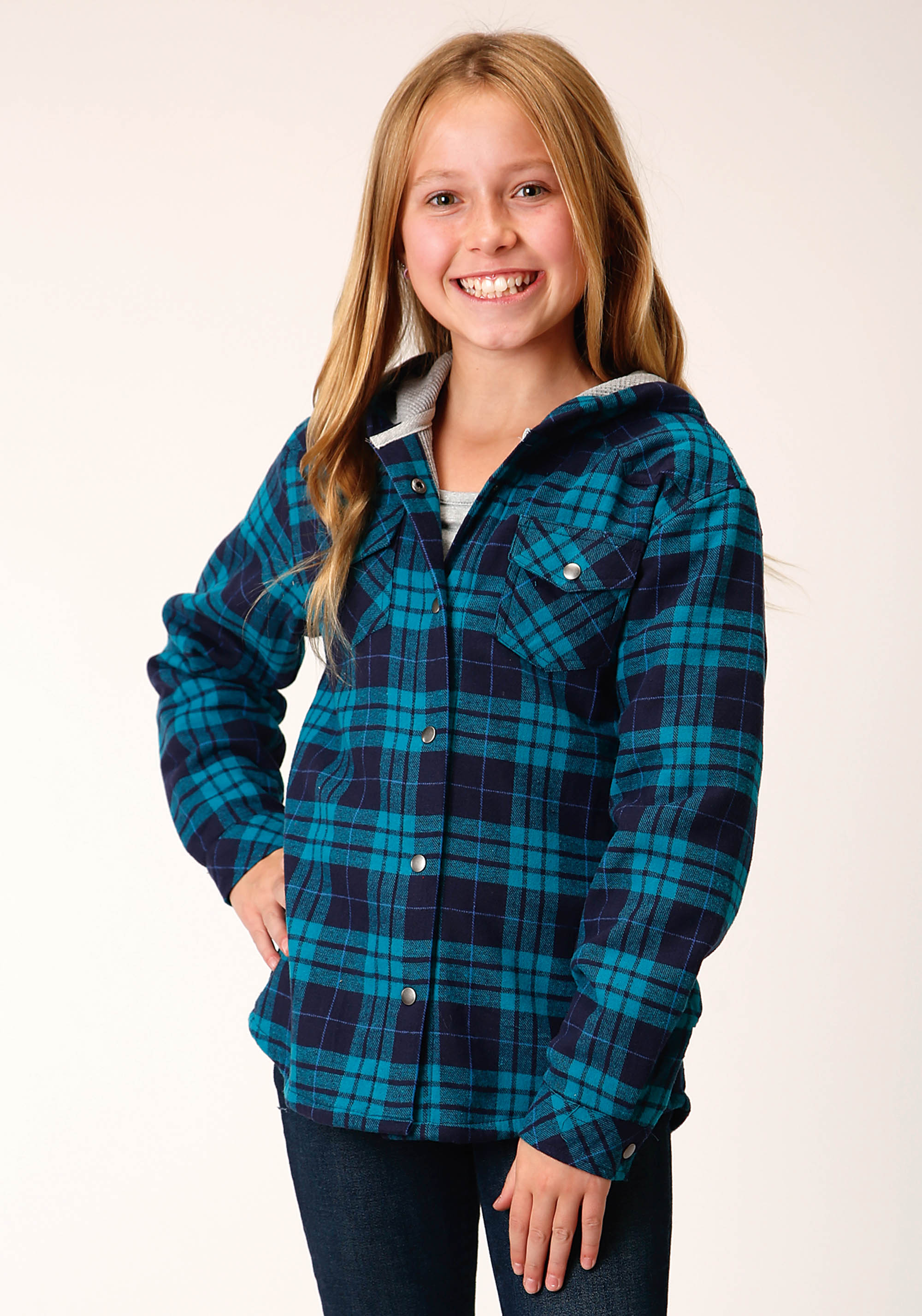 Girls Blue 1638 Thermal Lined Flannel Shirt Jckt