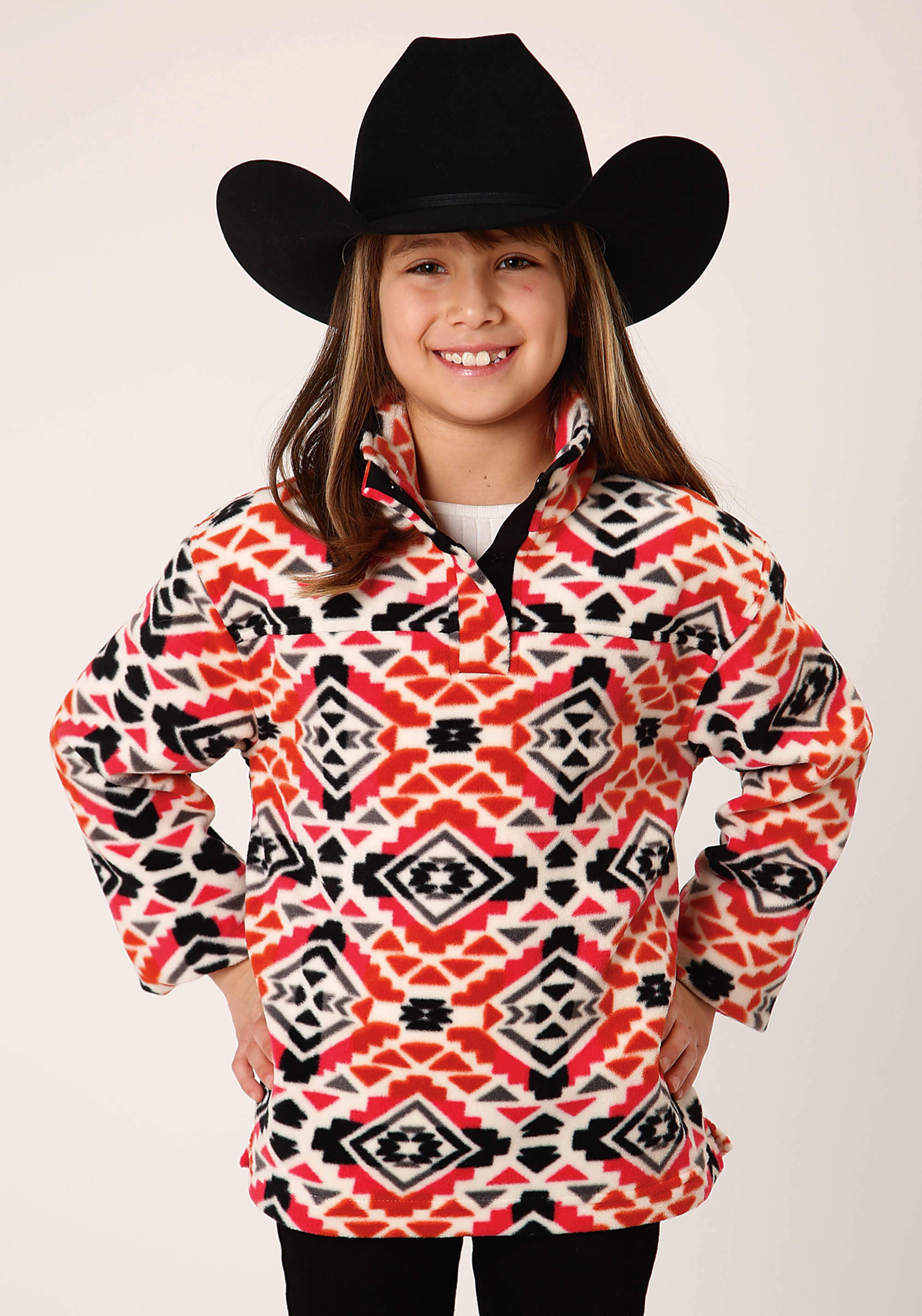 Roper Outerwear – Girls Girls 1816 Grey/orange/pink Aztec Prt Fleece