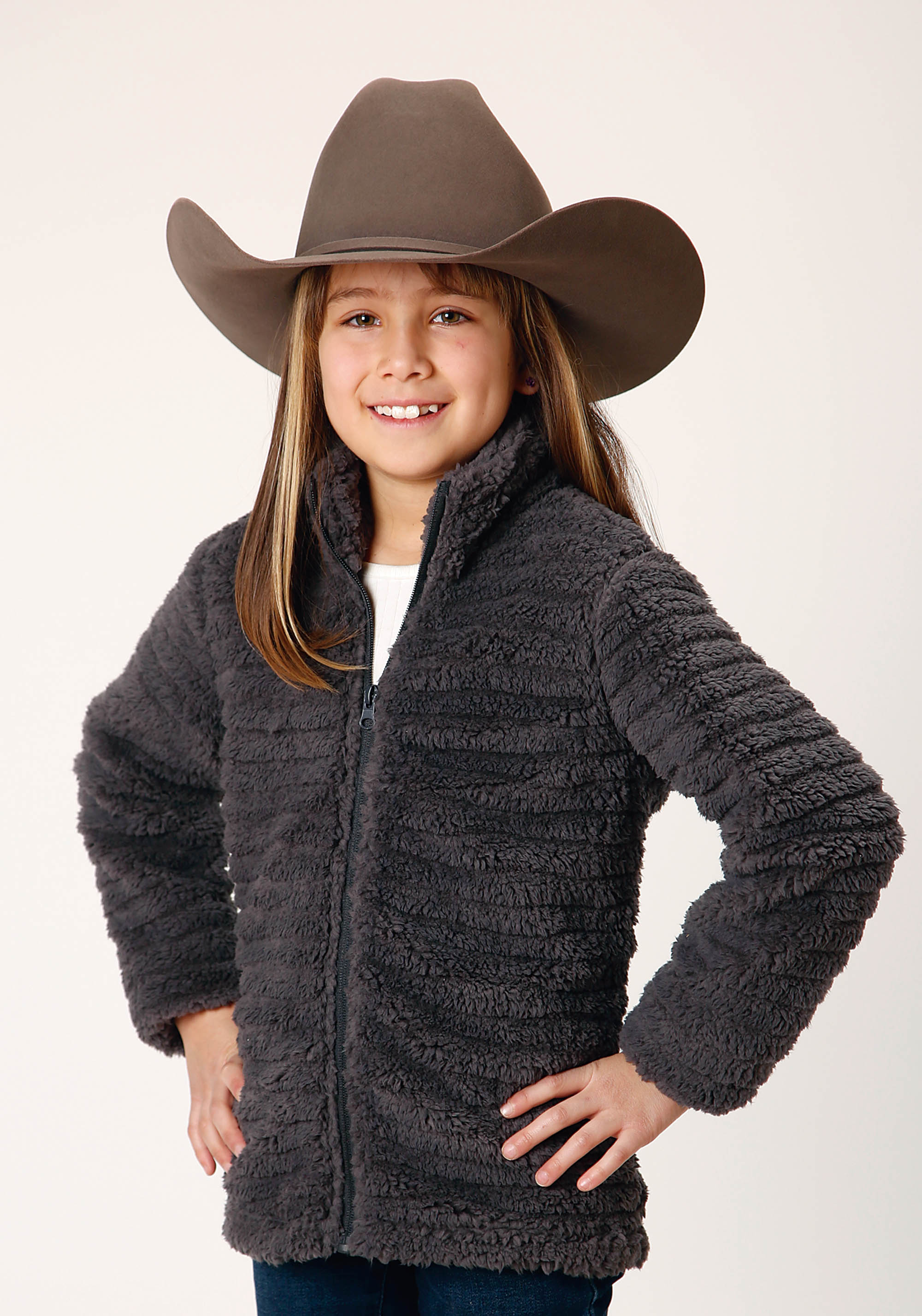 Roper Outerwear – Girls Girls Grey 1821 Faux Mink Fleece Jacket