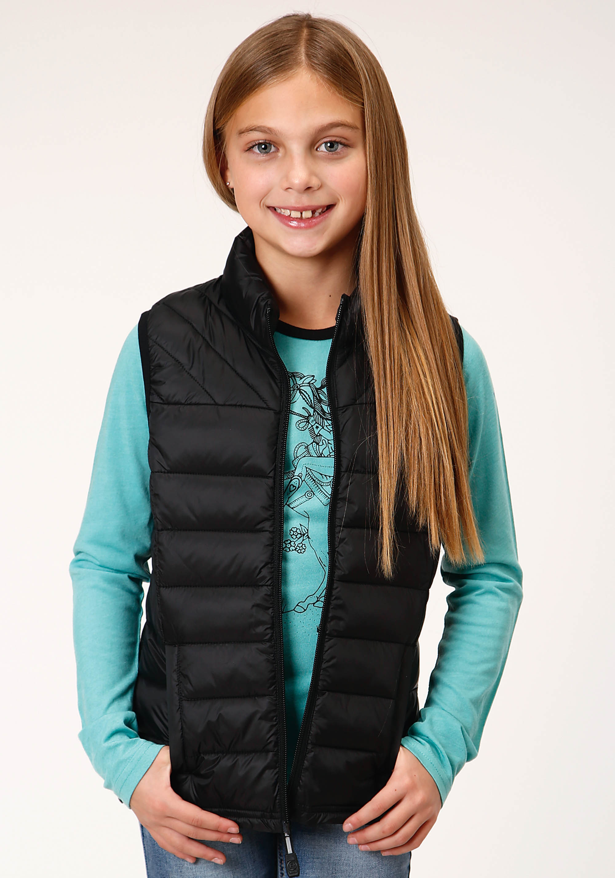 Roper Outerwear – Girl’s Girls Black 1304 Crushable Poly Filled Vest – Bl