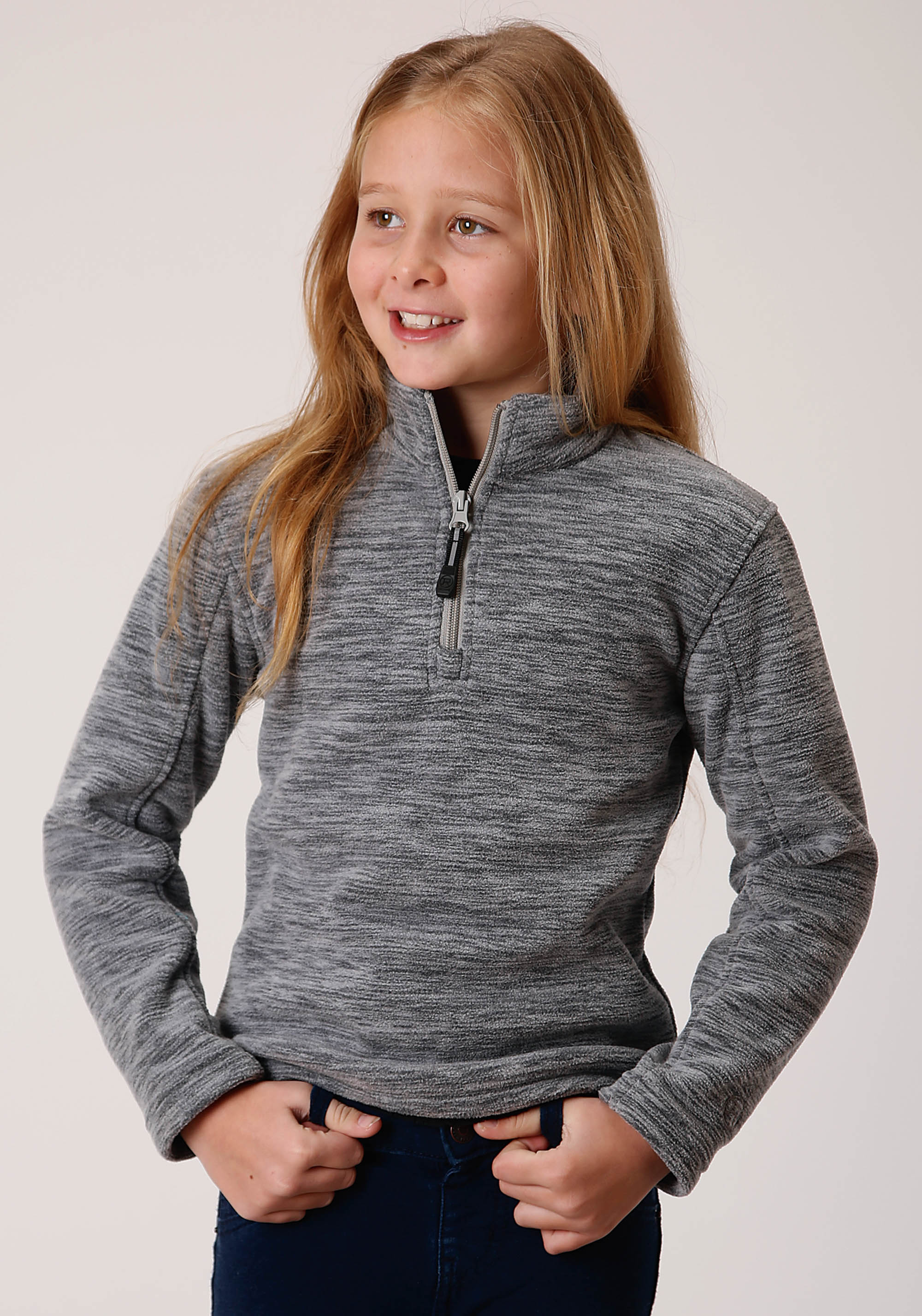 Roper Outerwear- Girls Girls 00511 Grey Fleece 3/4 Slv Pull Over