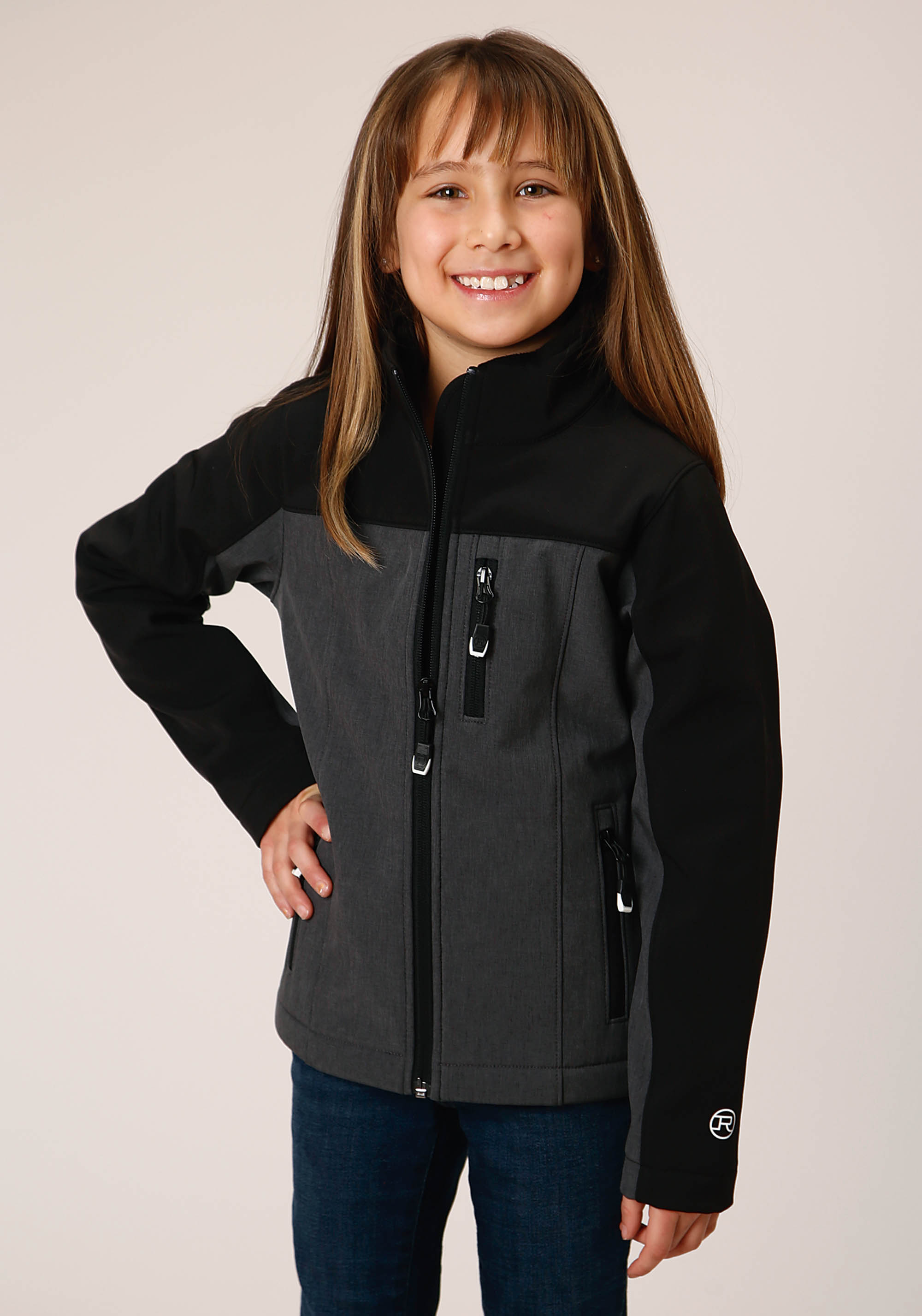 Roper Outerwear – Girls Girls Grey 1642 Gy/bl Combo Soft Shell Jacket