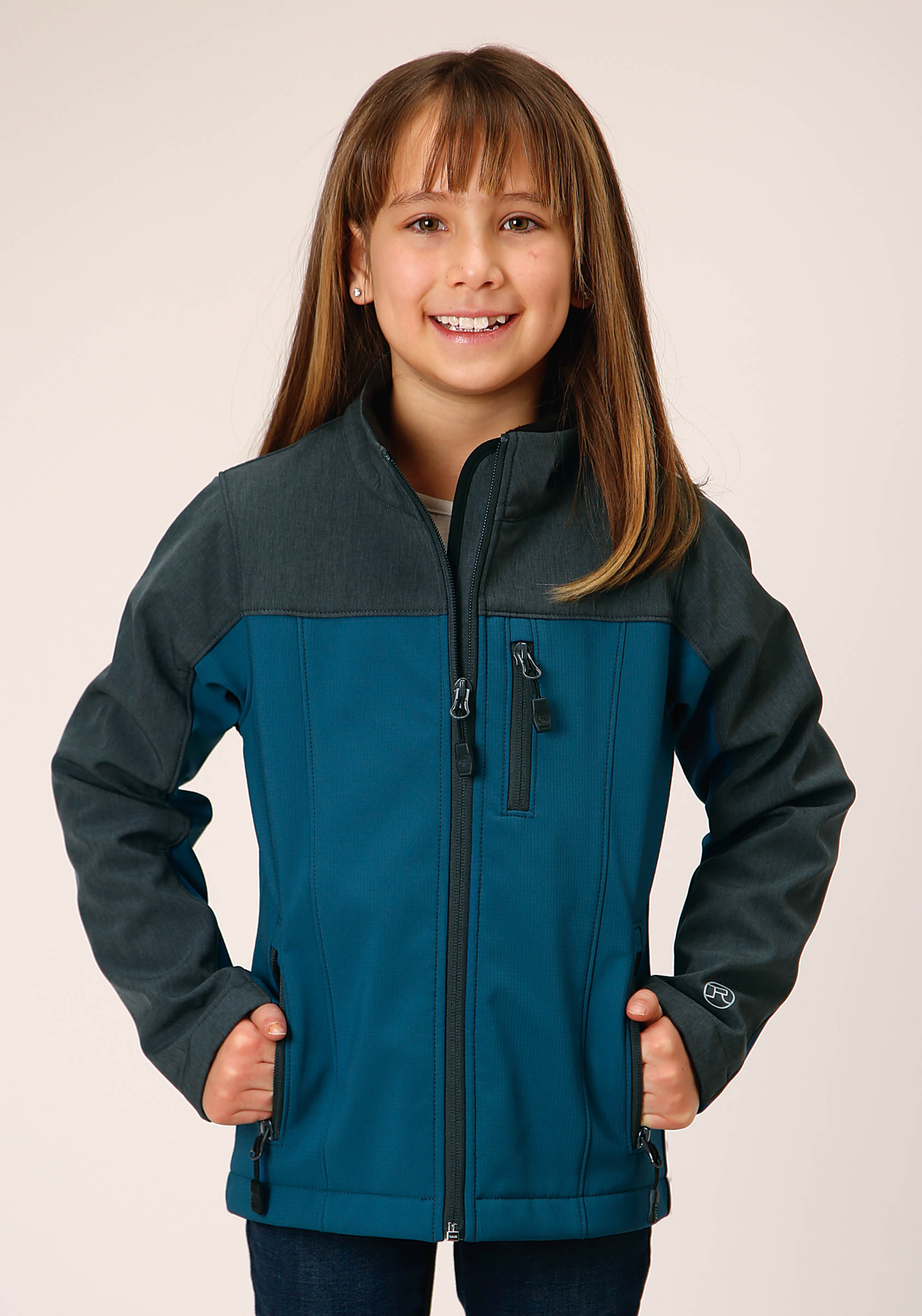 Roper Outerwear – Girls Girls Teal 1642 Gr/gy Combo Soft Shell Jacket