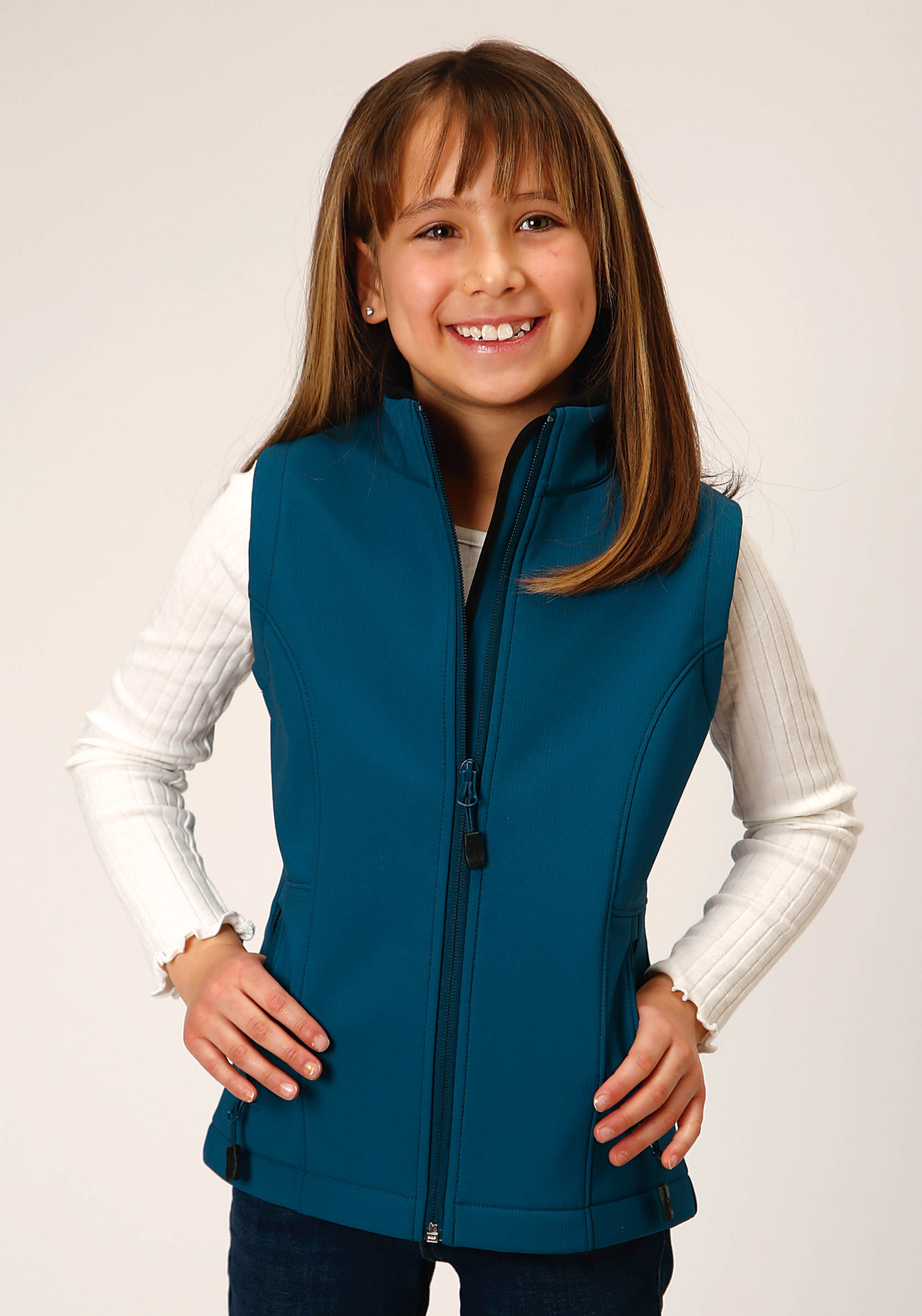 Roper Outerwear – Girls Girls 1642 Deep Teal Grid Soft Shell Vest