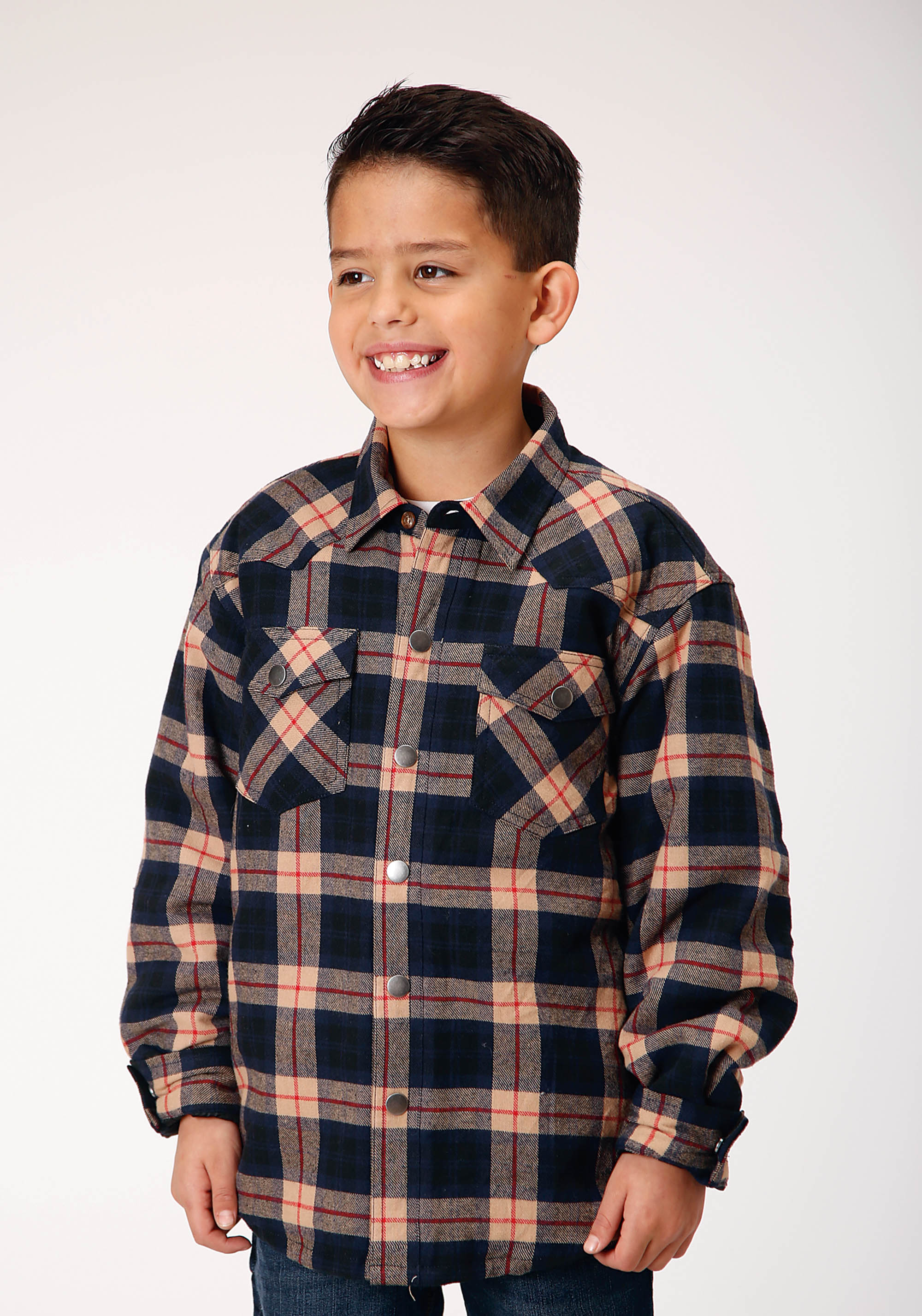 Boys Tan 1637 Sherpa Lined Flannel Shirt Jckt