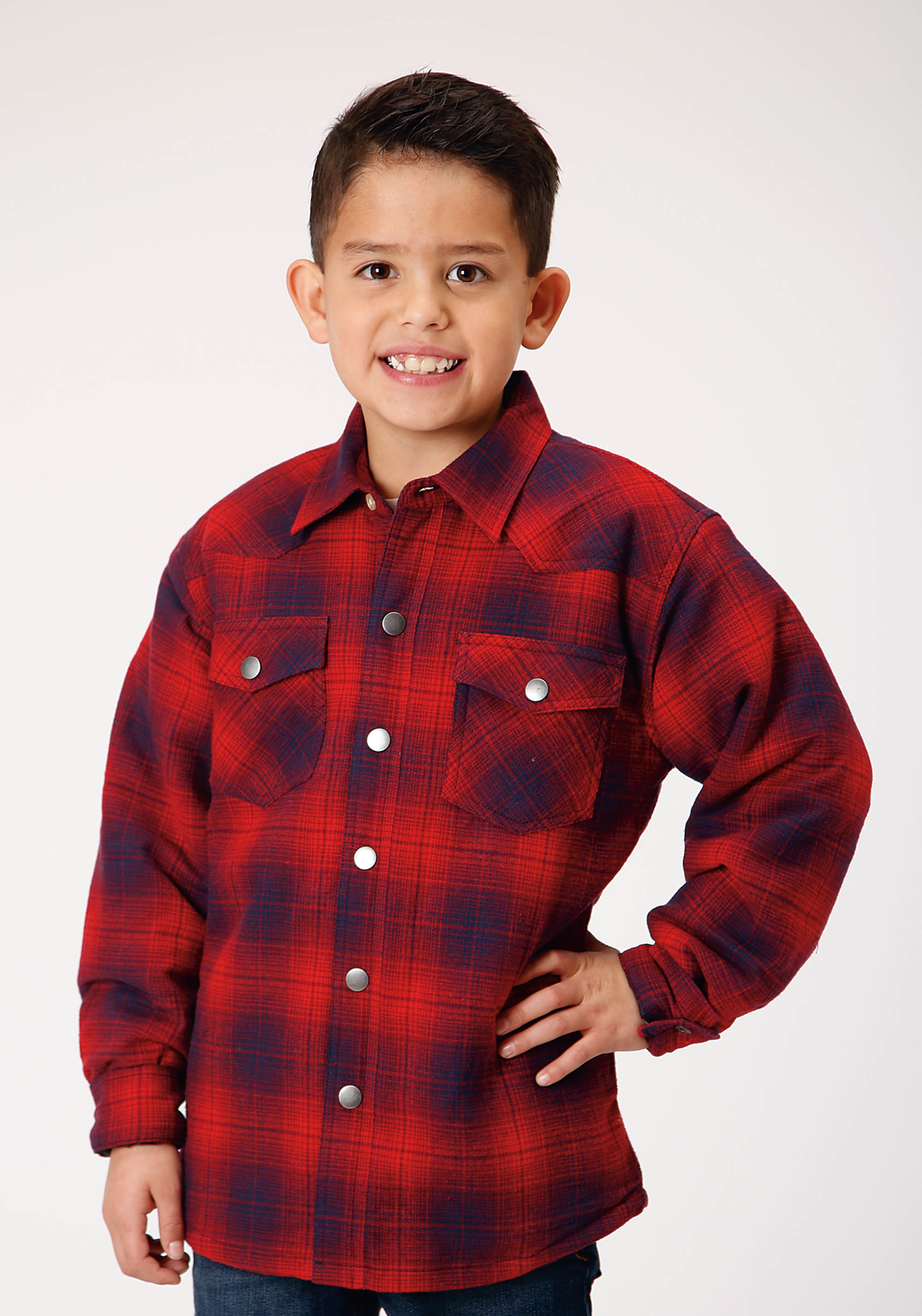 Boys Red 1637 Sherpa Lined Flannel Shirt Jckt