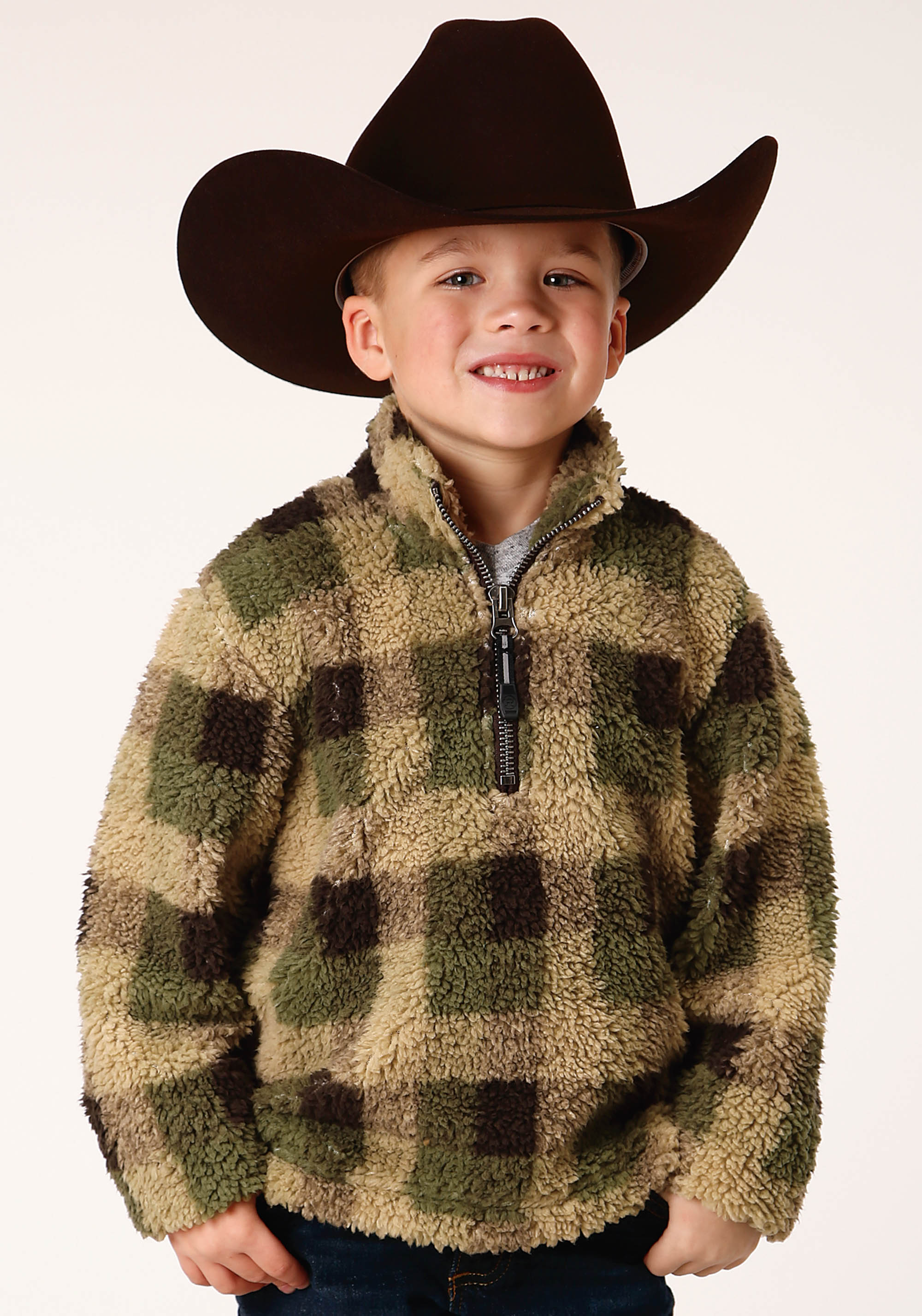 Roper Outerwear – Boy’s Boys Green 1352 Grn/brn Check Prt Polar Fleece