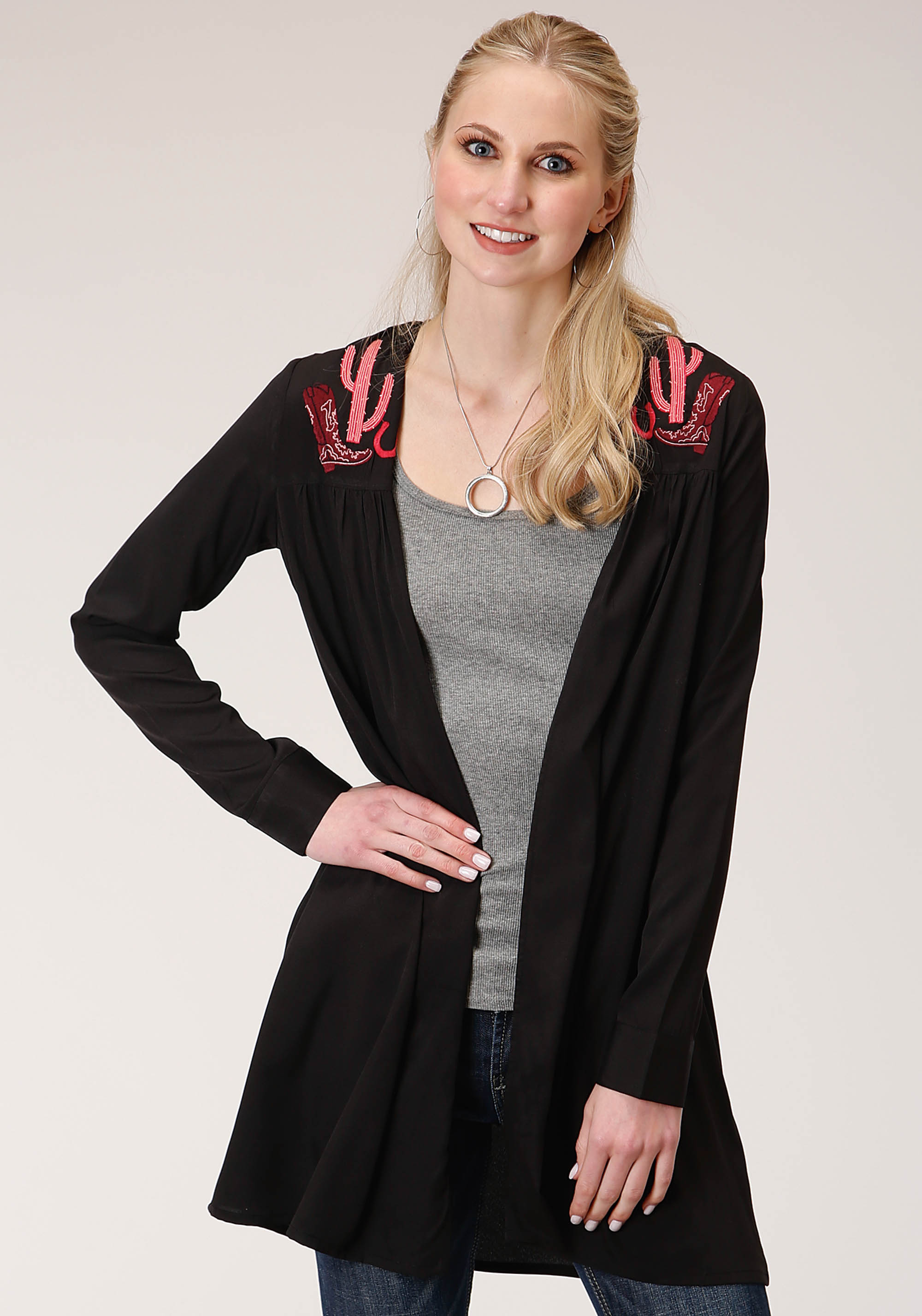 Five Star Collection – Fall I Womens Black 1311 Poly Crepe Ls Cardigan