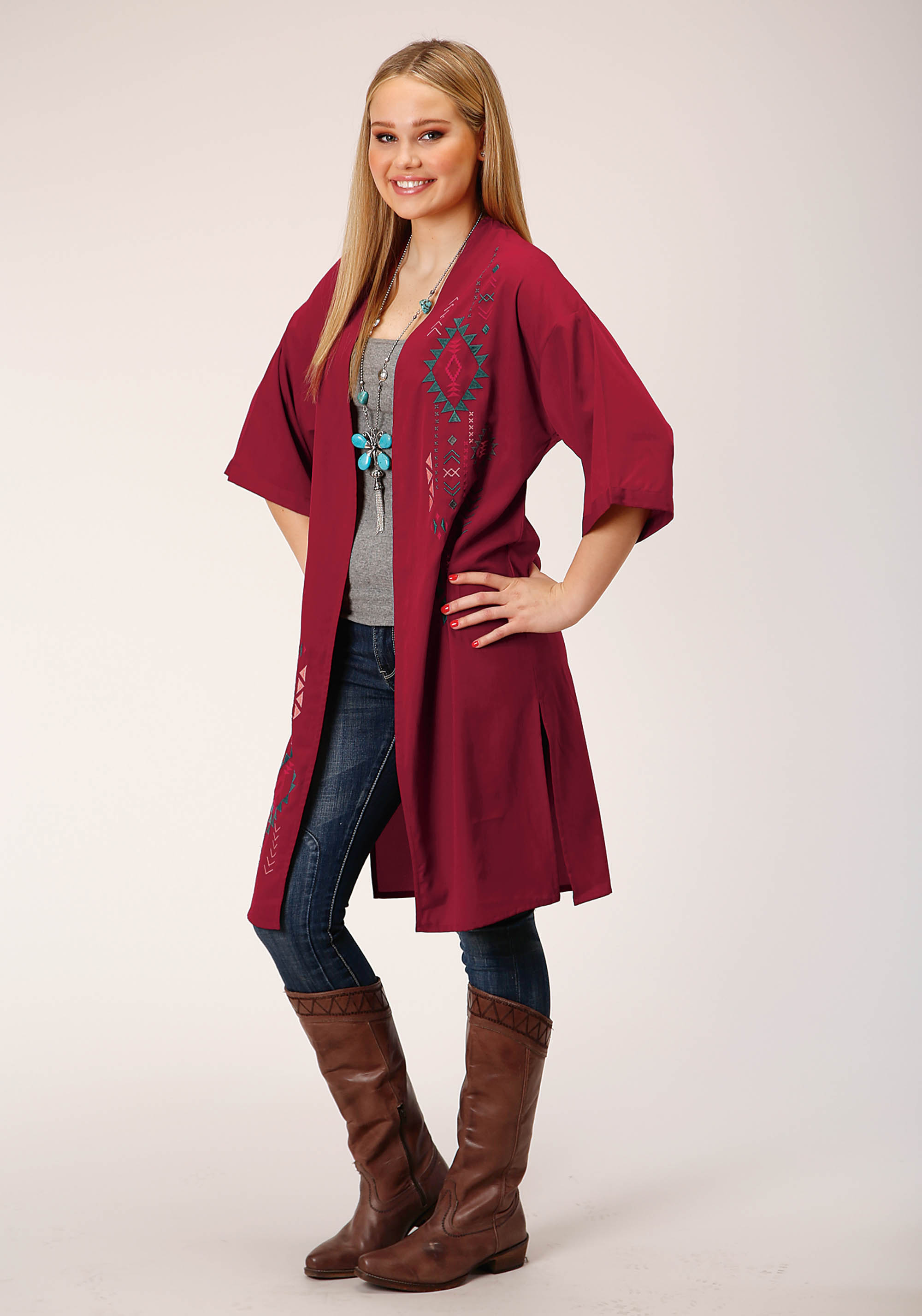 Five Star Collection – Fall I Womens Red 1786 Solid Poly Wine Ss Cardigan