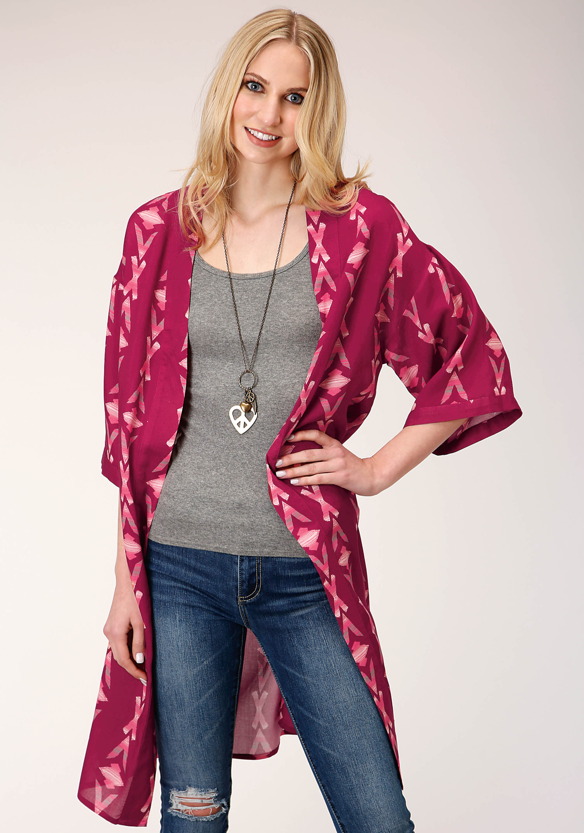 Five Star Collection – Fall I Womens Purple 1275 Wine Aztec Print Ss Cardigan