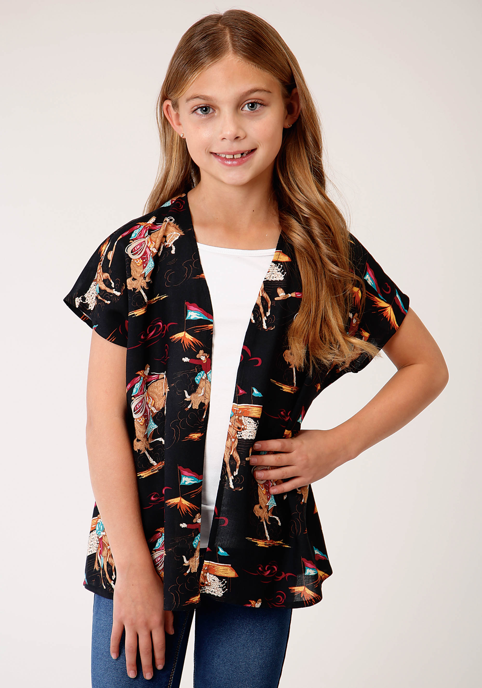 Five Star Girls Girls Black 1276 Retro Rodeo Print Cardigan