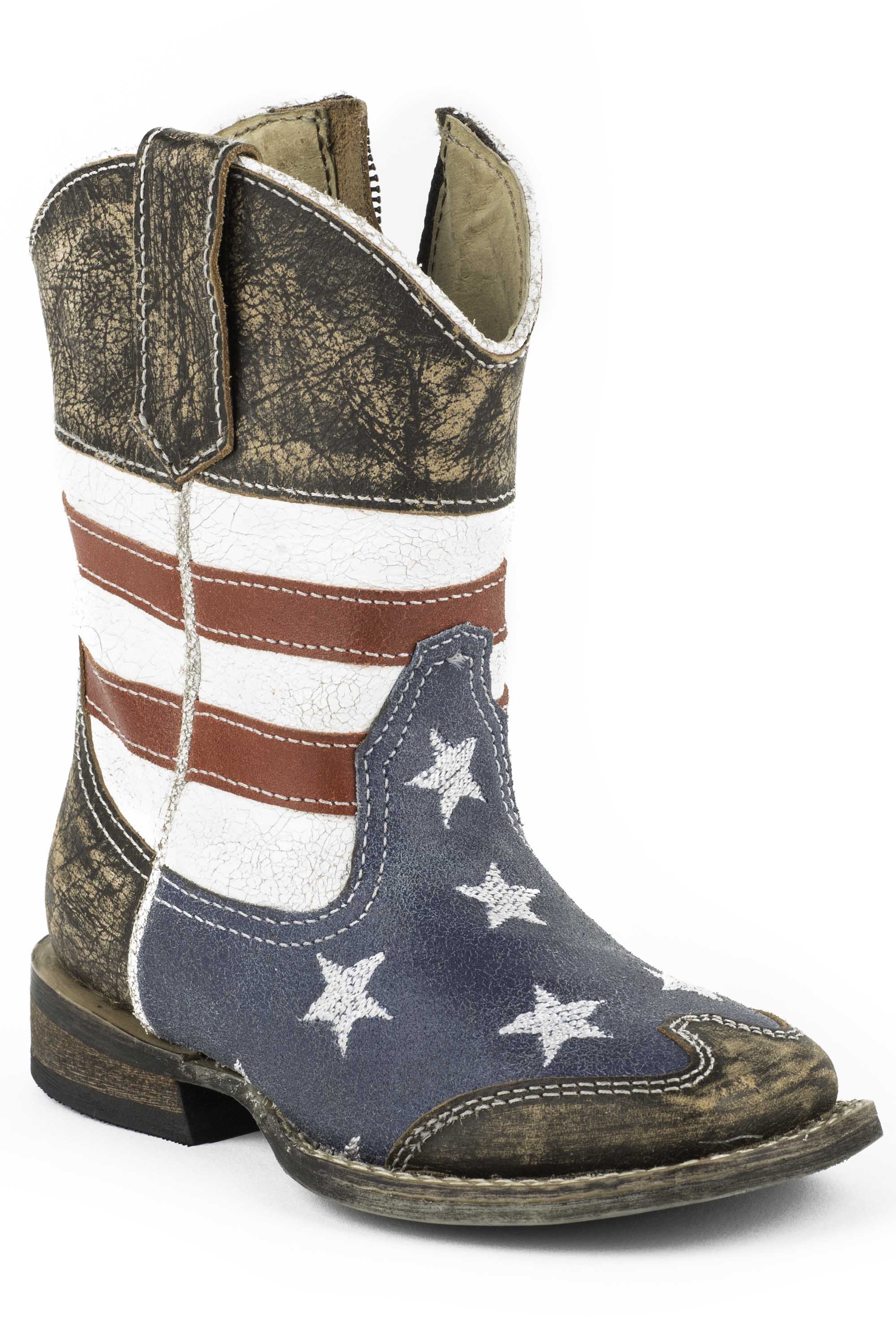 American Toddlers Blue American Flag W/sanded Leather/ Sq.toe