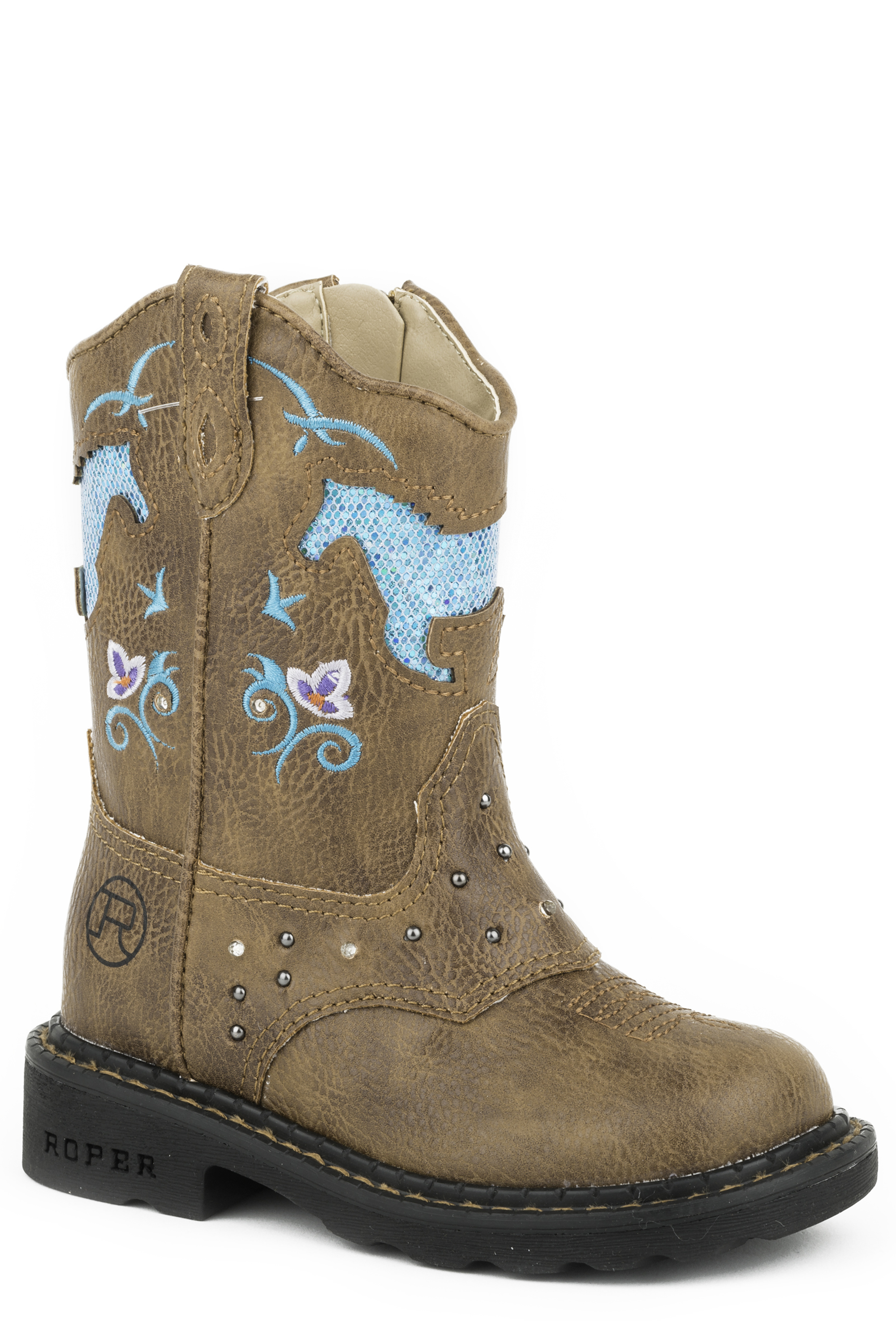 Horse Flowers Toddlers All Over Tan-saddle Vamp Lites & Studs