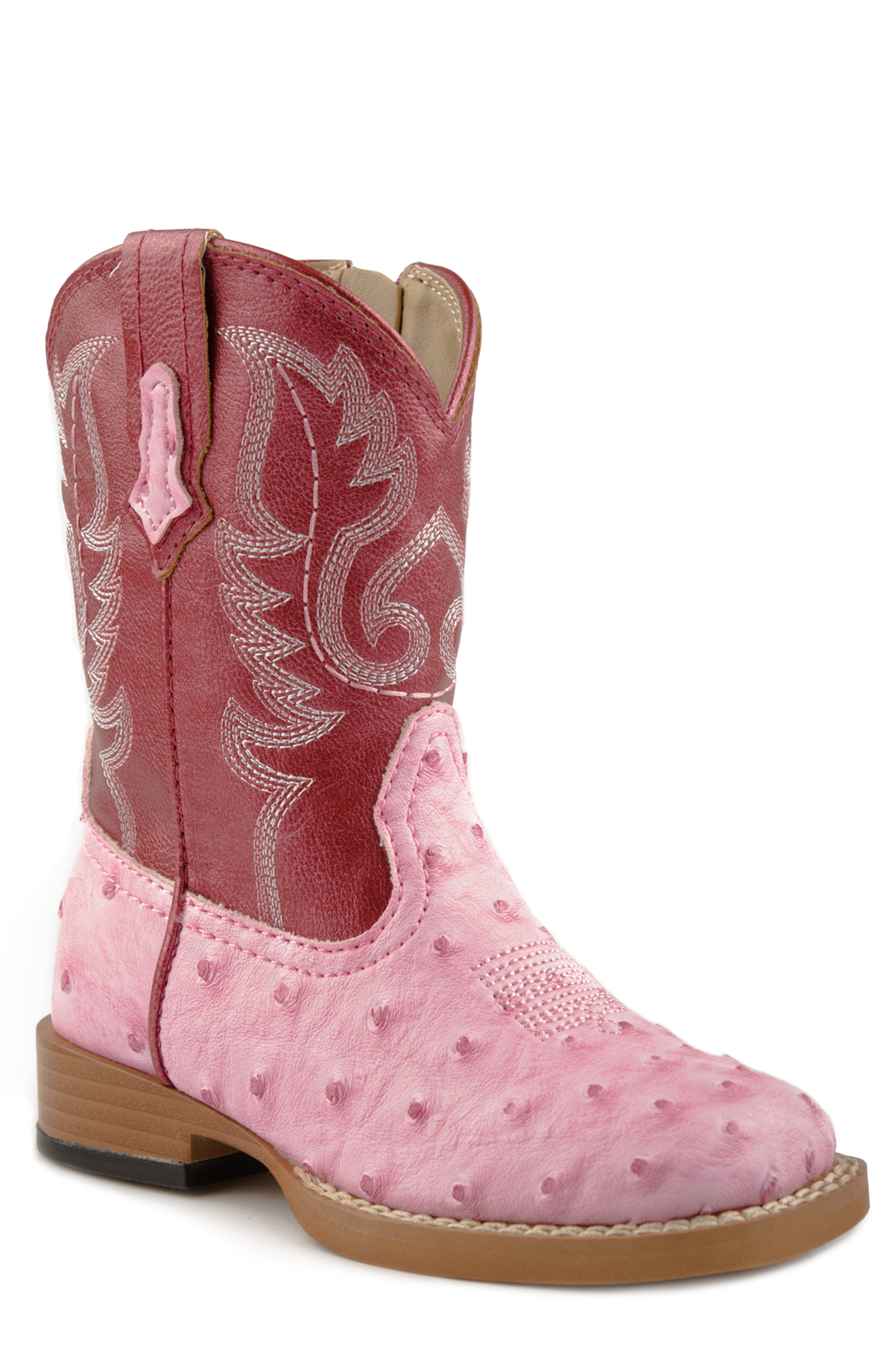 Bumps Toddlers Sq Toe Boot With Pink Faux Leather